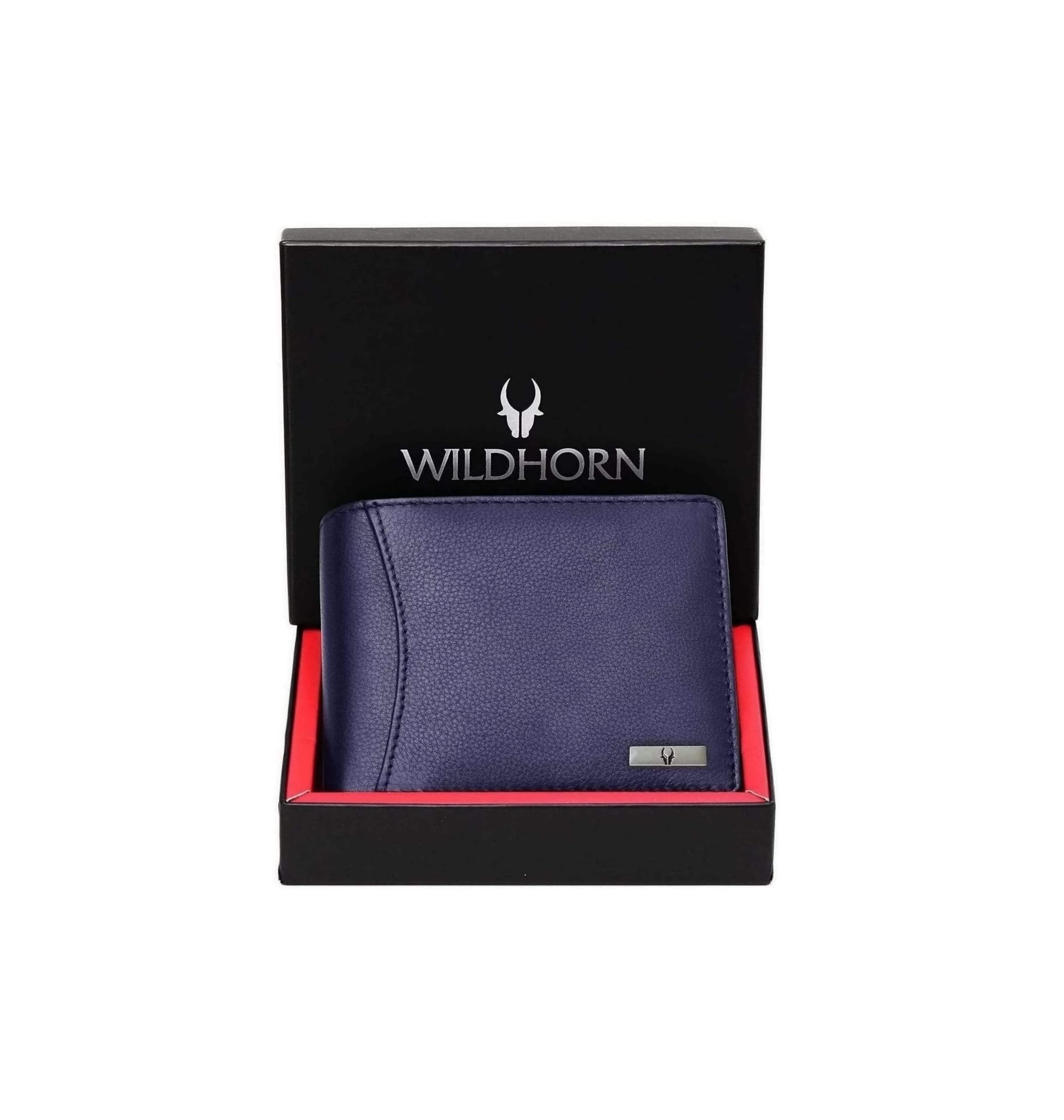 India RFID Protected Leather Men's Wallet, BLUE, Contemporary