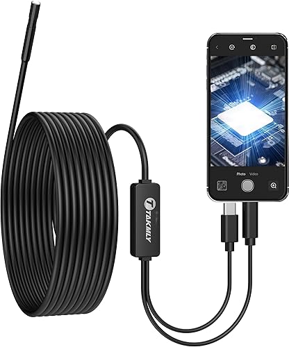 Endoscopio para iPhone, 2.0 megapíxeles HD 0.32 pulgadas boroscopio inspección serpiente cámara IP67 impermeable con cable semirrígido de 16.4 pies,
