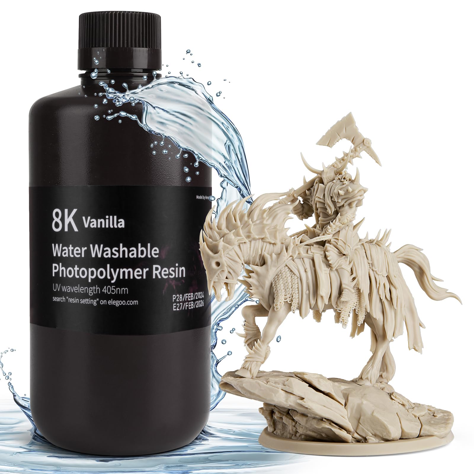 ELEGOO Stampante 3D Resina Lavabile in Acqua 8K 405nm Polimerizzante UV LCD Ideale per Stampante 3D LCD Saturn 2 8K Vaniglia 1000G