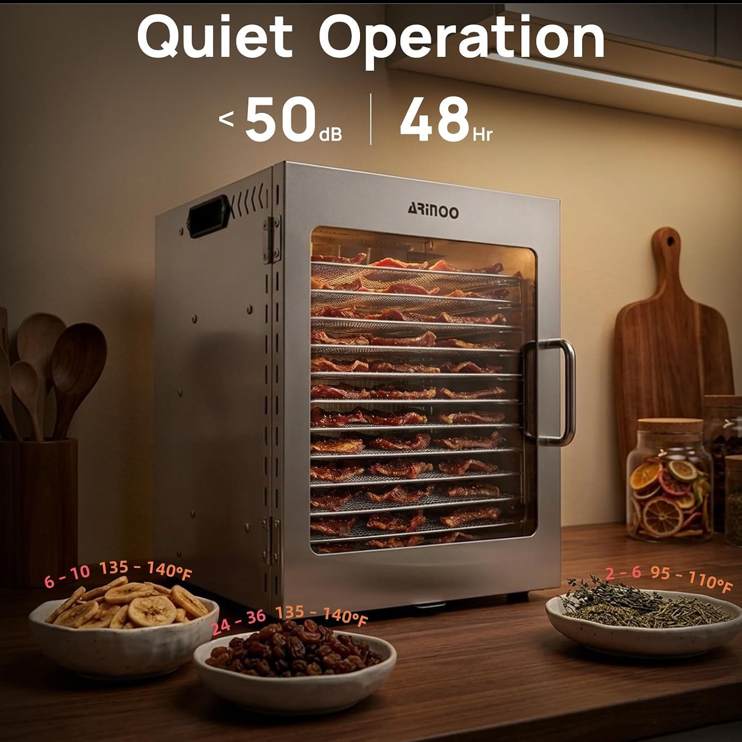 Food Dehydrator Machine with 12 Stainless Steel Trays, 48H Timer and 85°-195°F Temp Control, Overheat Protection, 800W Powerful Food Dryer for Jerky, Pet Treat, Herbs, Fruit, and Yogurt