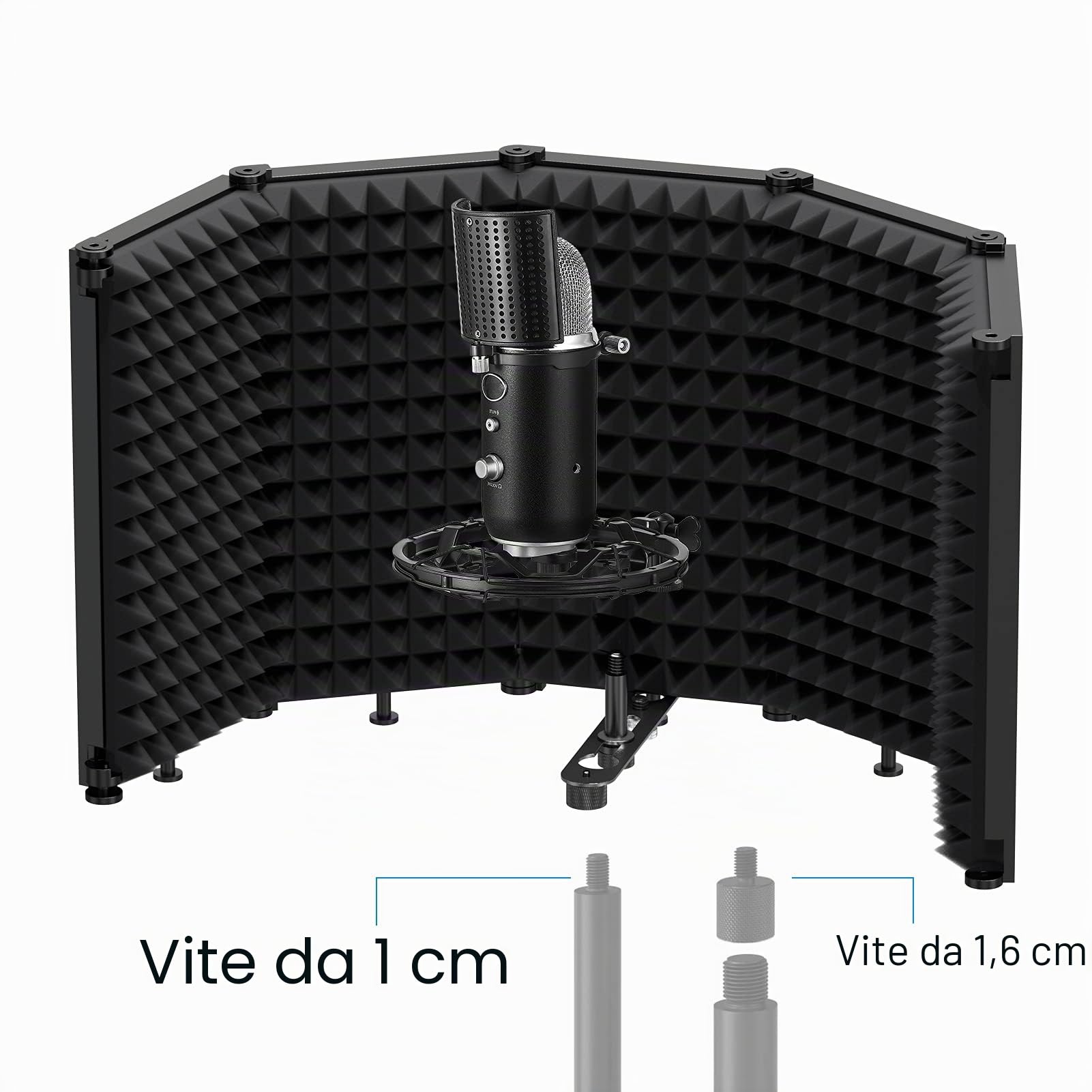Moukey Scudo di Isolamento per Microfono Pieghevole, Scudo Insonorizzanti a 5 Pannelli Fonoassorbenti con Adattatore per Microfono da 3/8" a 5/8", per Studio di Registrazione, Podcast, Canto