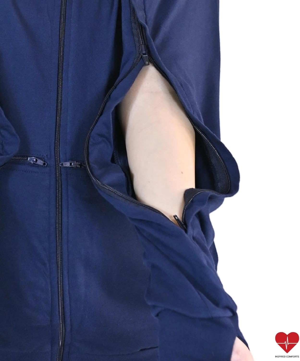 Inspired Comforts Unisex Dialysis & IV Access Hoodie – Dual Arm Zippers, Thumbhole Sleeves & Pockets - Image 2
