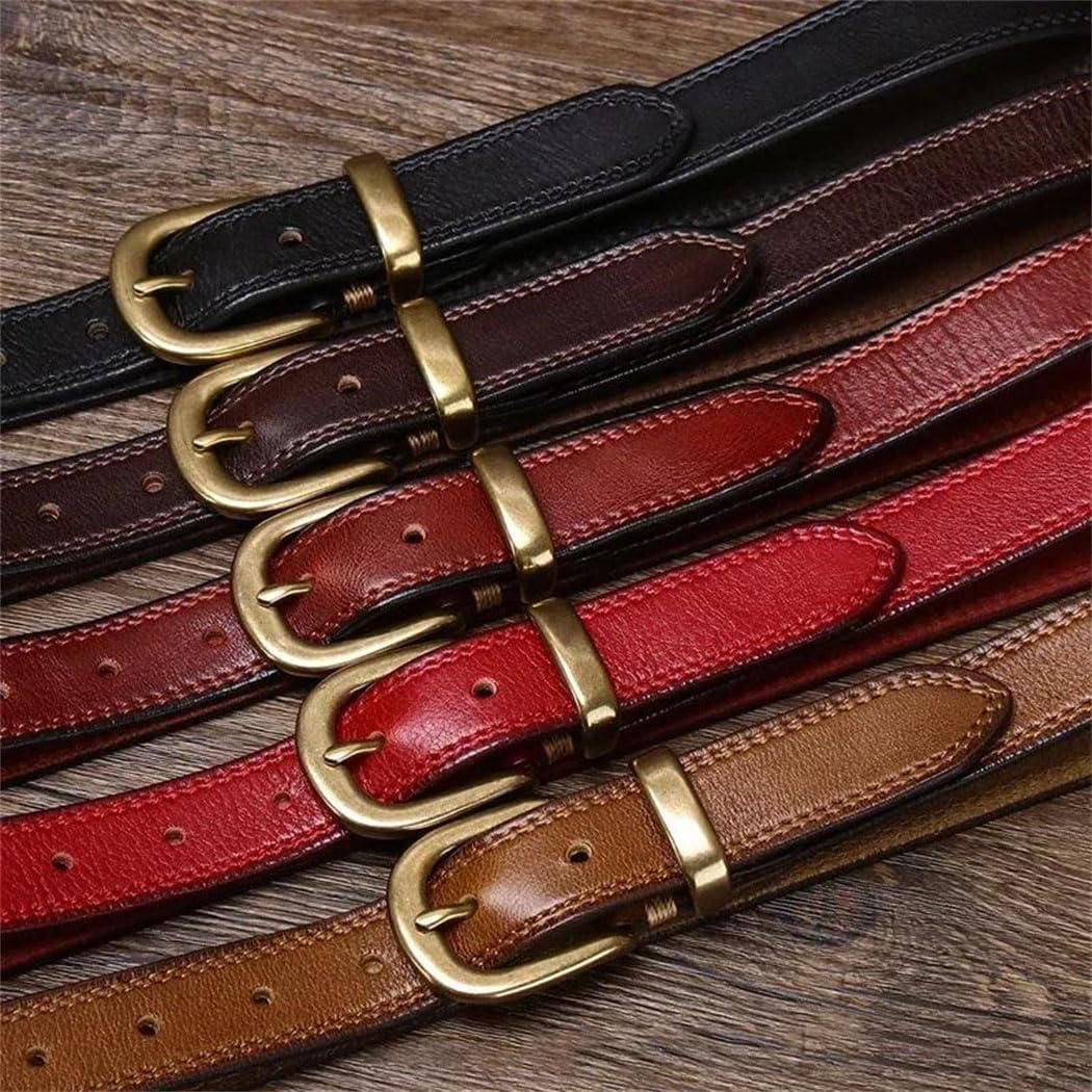 Women's Leather Belt - 2.8 cm Solid Cowhide with Brass Buckle for Jeans