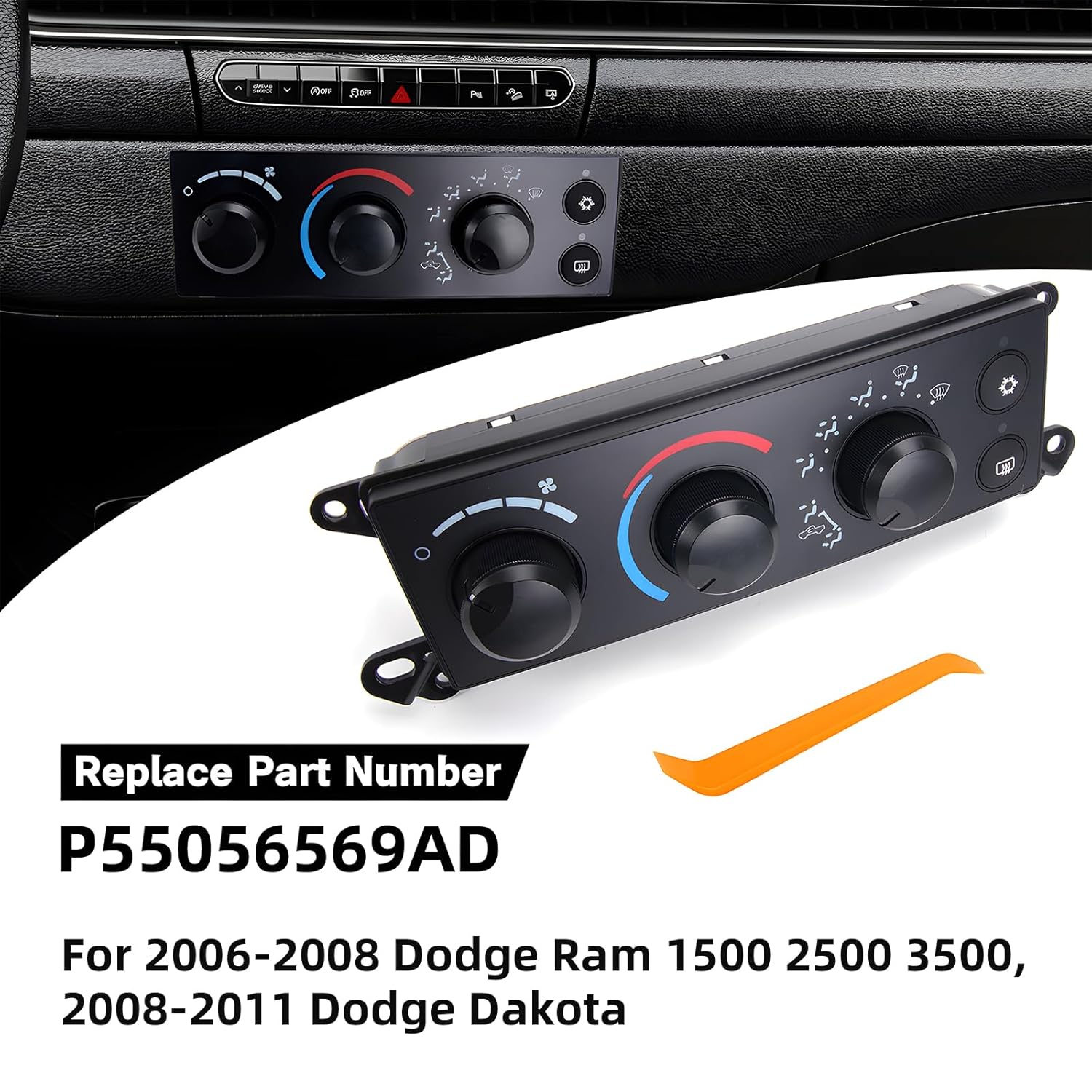 muge racing P55056569AD Front AC Heater Climate Control Module Compatible with 2006-2008 Dodge Ram 1500, 2500 & 3500, 2008-2011 Dodge Dakota Replaces P55056569AD, P55056569AC