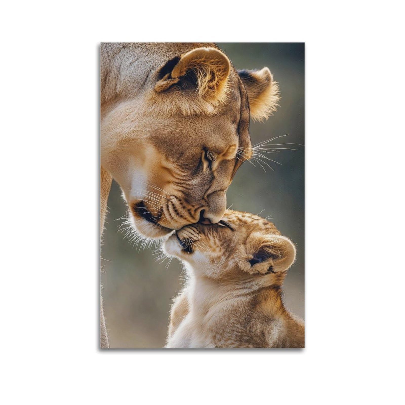 Meqktqima Unframe-Style Animal Realistic Style Lioness And Cub Artwork Decorative Painting Canvas Wall Posters And Modern Family Bedroom Decor 08X12inch(20X30cm)