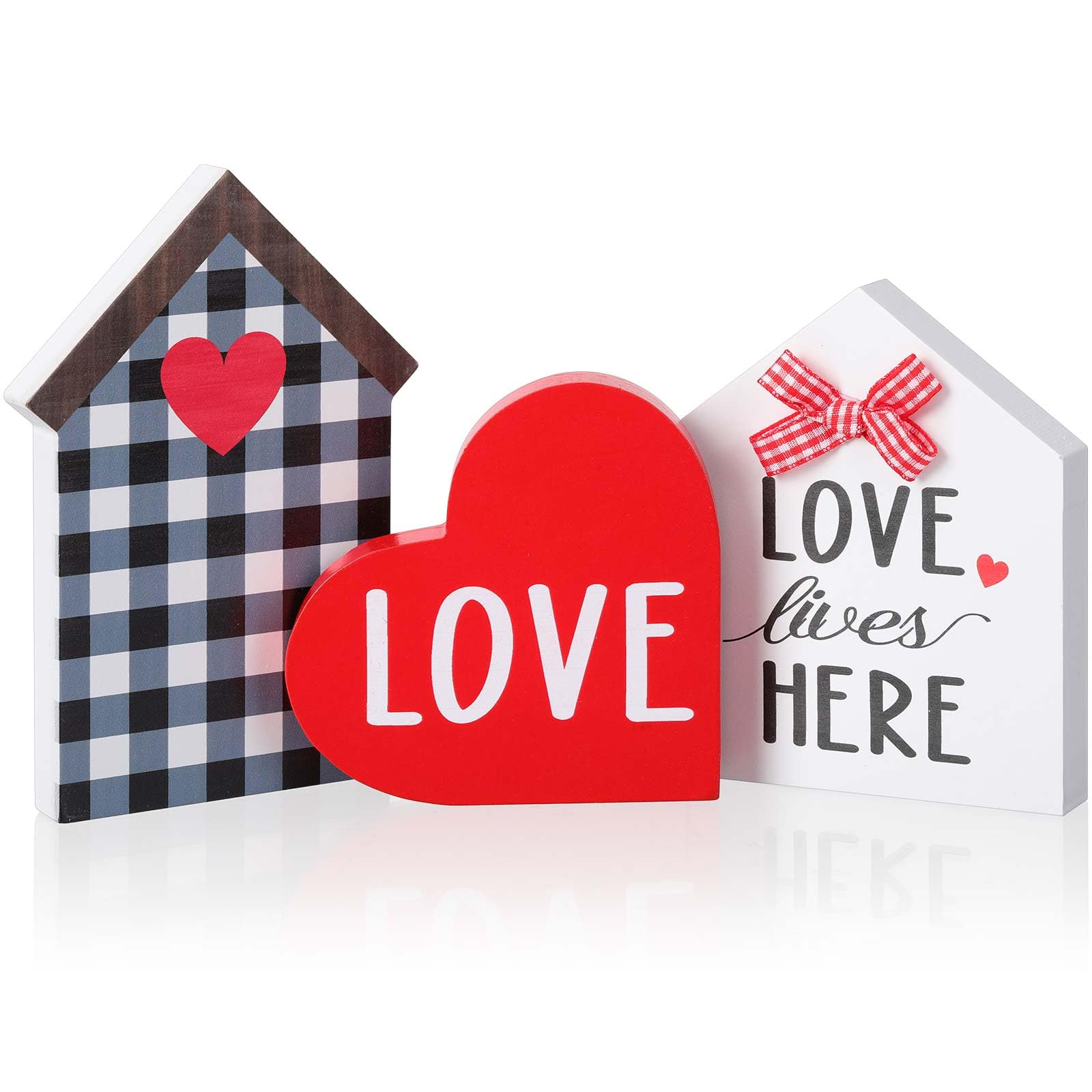 Amazon.com: Marsui 3 Pcs Valentine's Day Table Sign House Shaped Wooden Tiered Tray Sign Heart ...