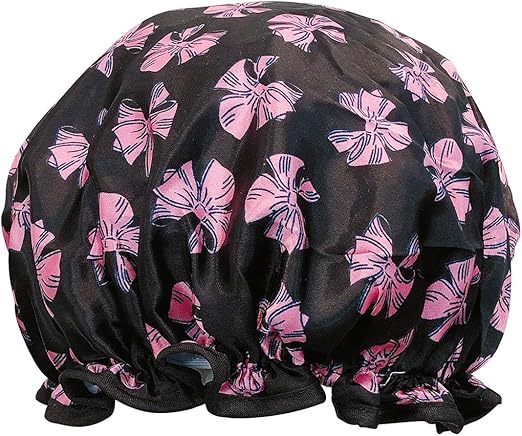 allydrew Reusable Women's Waterproof Shower Caps for Long Hair, Pink Bows