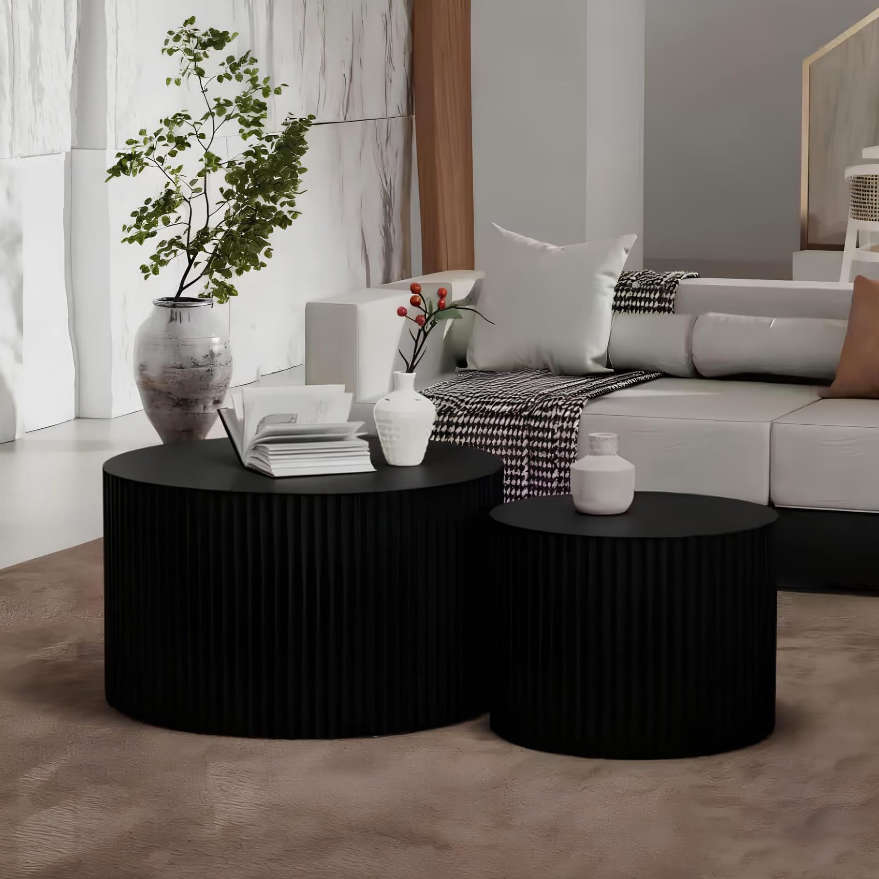 Beistelltisch Set rund, 2 Stücke, Schwarz, Ø70CM+Ø50CM