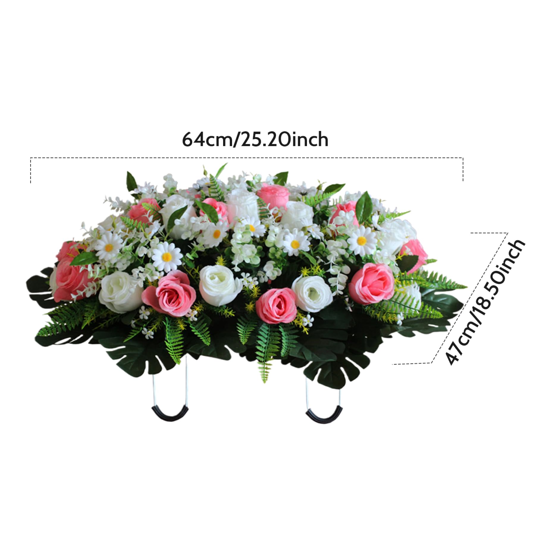 Fleurs de Tombe artificielles réalistes pour cimetière avec chrysanthèmes en Soie (64 x 47 cm) Style 1.