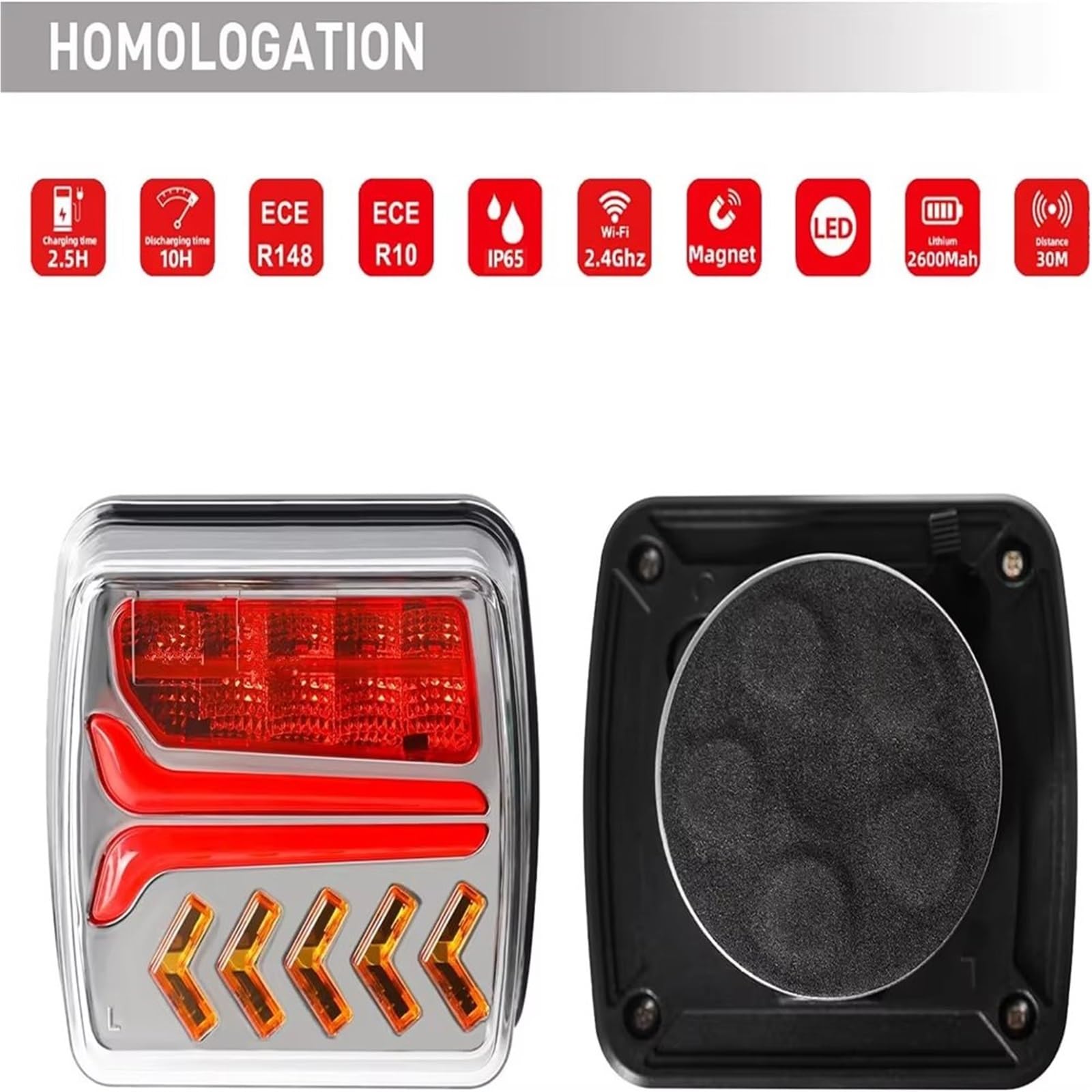 Piloto Traseros Led Luz Trasera LED Magnética Inalámbrica 12V/24V 30M para Remolque Caravana Autocaravana Camión Furgoneta Camper Señal Freno Faro Trasero