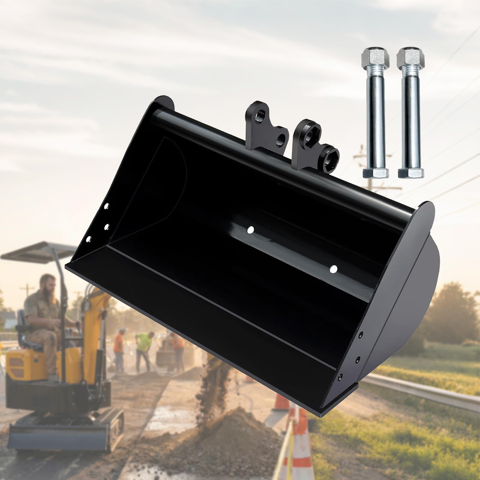 Grabenräumlöffel 500 mm ohne Zähne – für Minibagger 1–2 t | Aufnahmebreite 90 mm, Lochabstand 90 mm, 2 Bolzen Ø25 mm, verschleißfester Manganstahl, für Sand Erde Planieren und Räumen