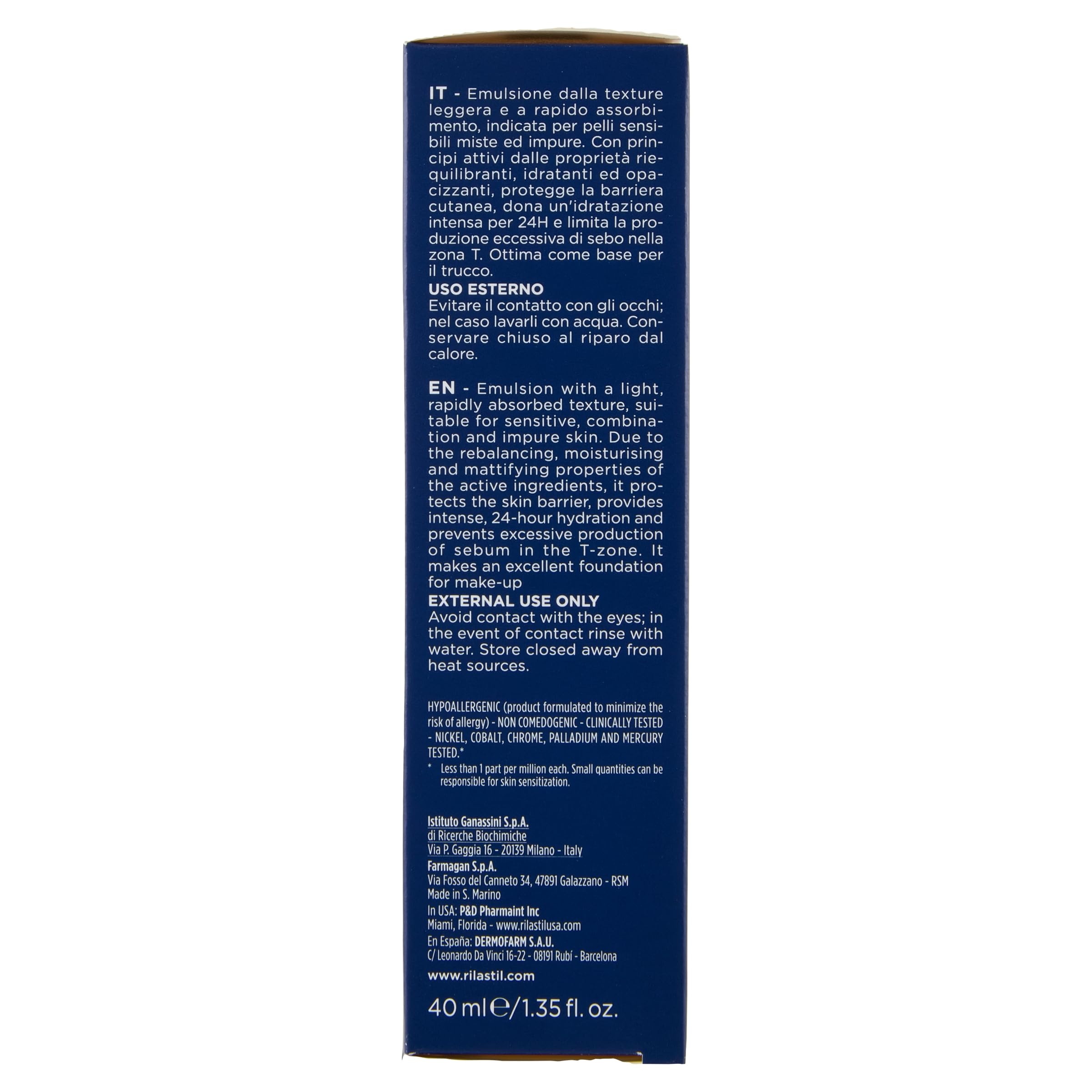 Rilastil Aqua Sensitive Fluido Matt, lekka emulsja, codzienna nawilżająca do skóry wrażliwej i suchej, z kwasem hialuronowym, opakowanie 40 ml