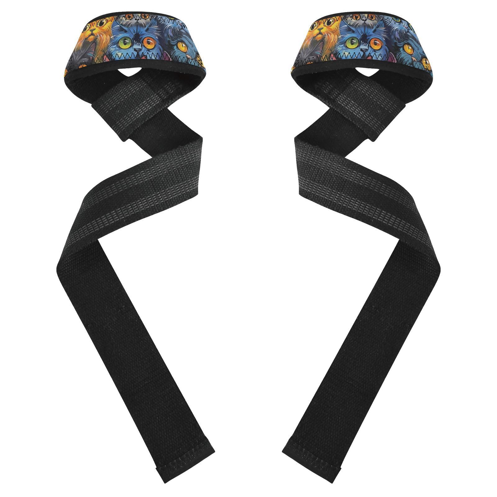 Nander Cute Colored Cats Wrist Straps for Weightlifting,Lifting Straps with Neoprene Cushioned Wrist Padded and Anti-Skid Silicone for Strength Training,Bodybuilding,Deadlifting