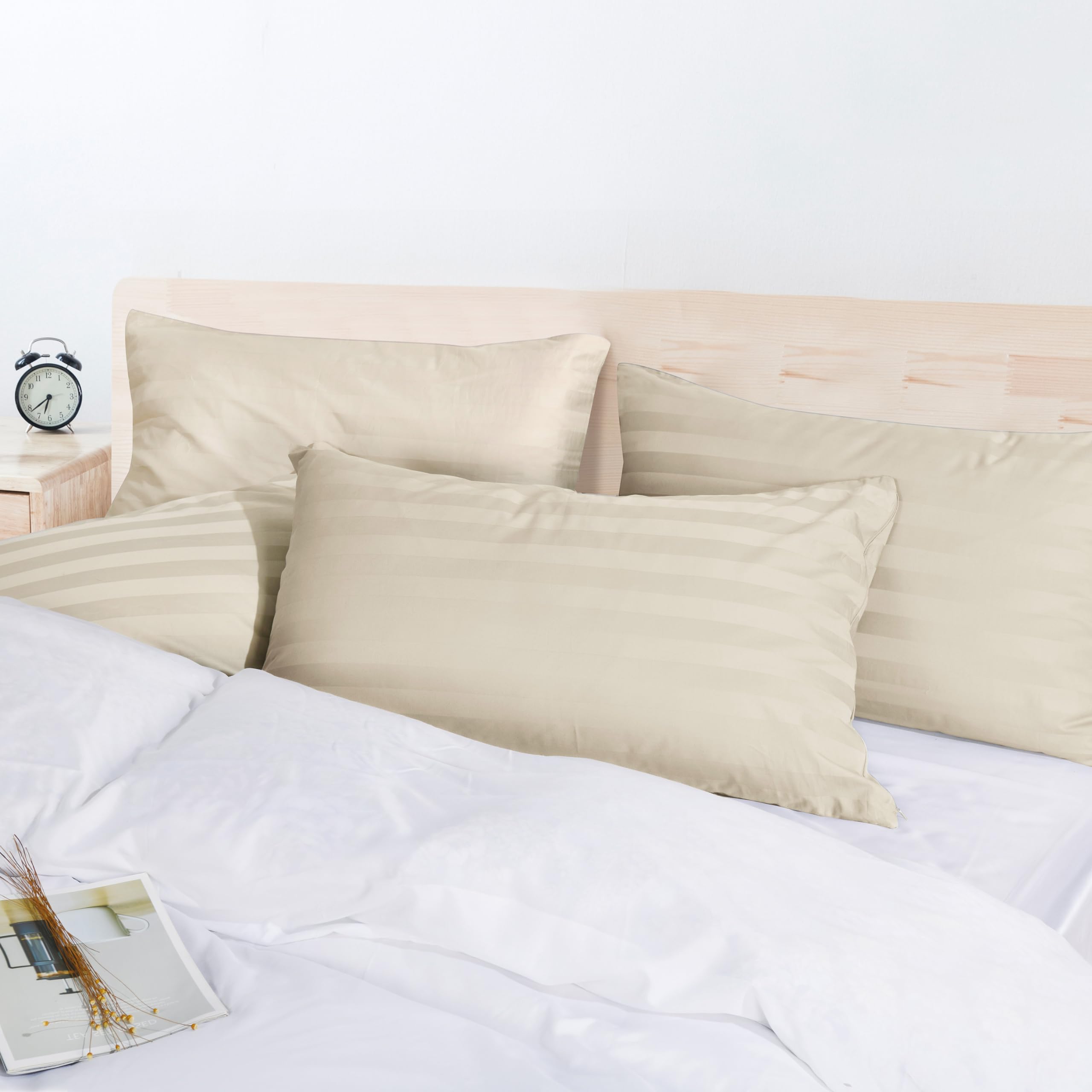 Juego de 4 protectores de almohada 100 % de algodón egipcio, 600 hilos, tamaño estándar, con cremallera, fundas de almohada refrescantes de tejido satinado, silenciosas y transpirables, de fácil