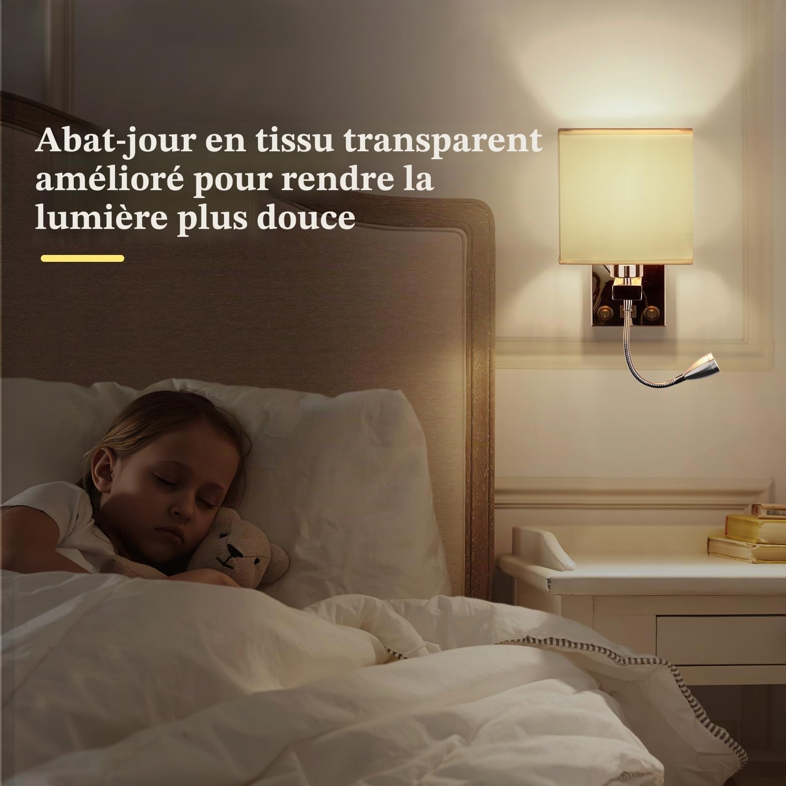ALLOMN Applique de Chevet, Applique de Lecture à LED Applique Murale Moderne en Chrome Poli avec Projecteur Ajustable à col de Cygne, Interrupteurs Doubles, Avec Port USB pour Charger E27 (USB 1 PCS)