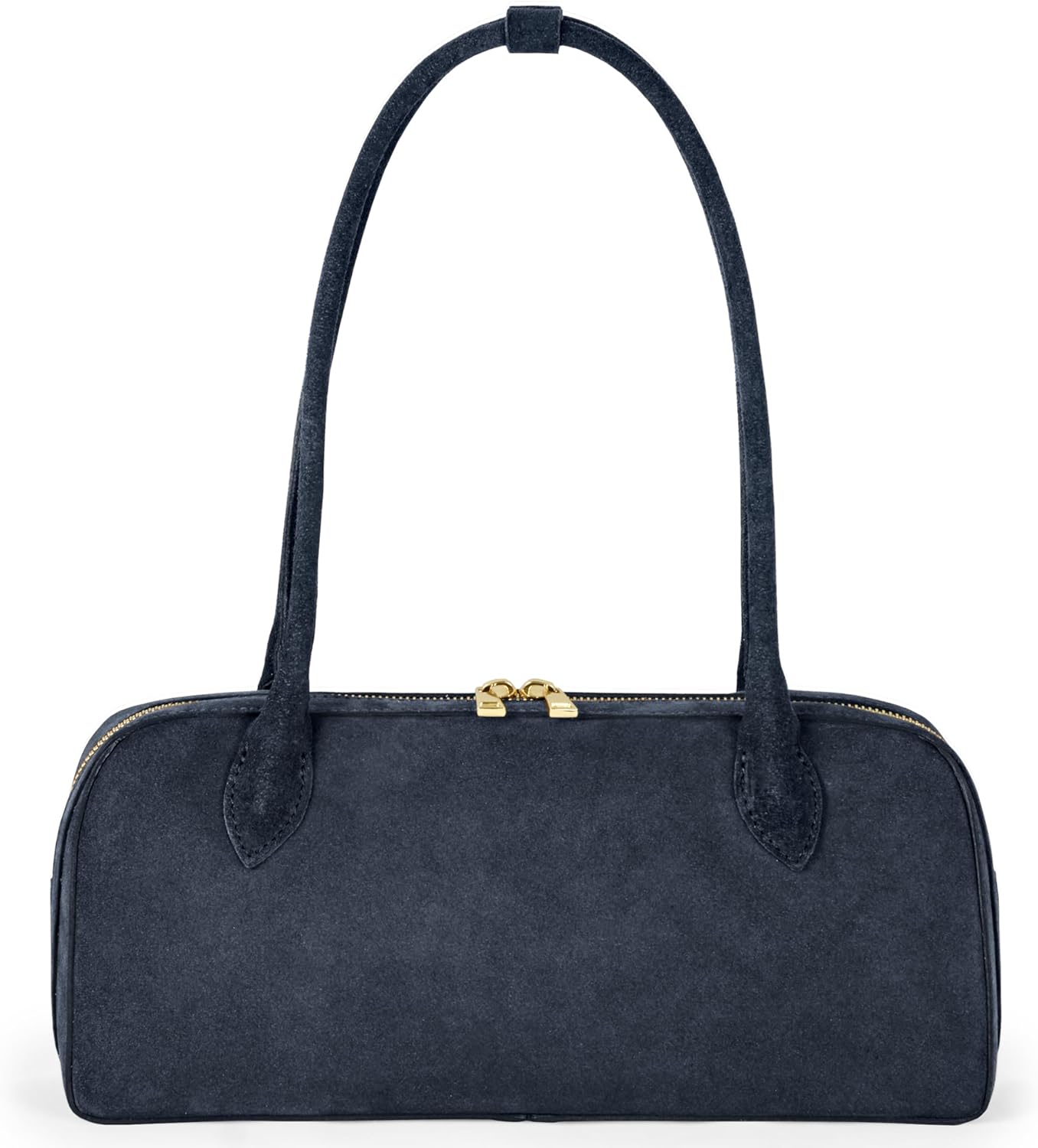 Italian Genuine Suede Shoulder Bag for Women with Long Top Handles & Zip Top | Compact Rectangular Designer Purse