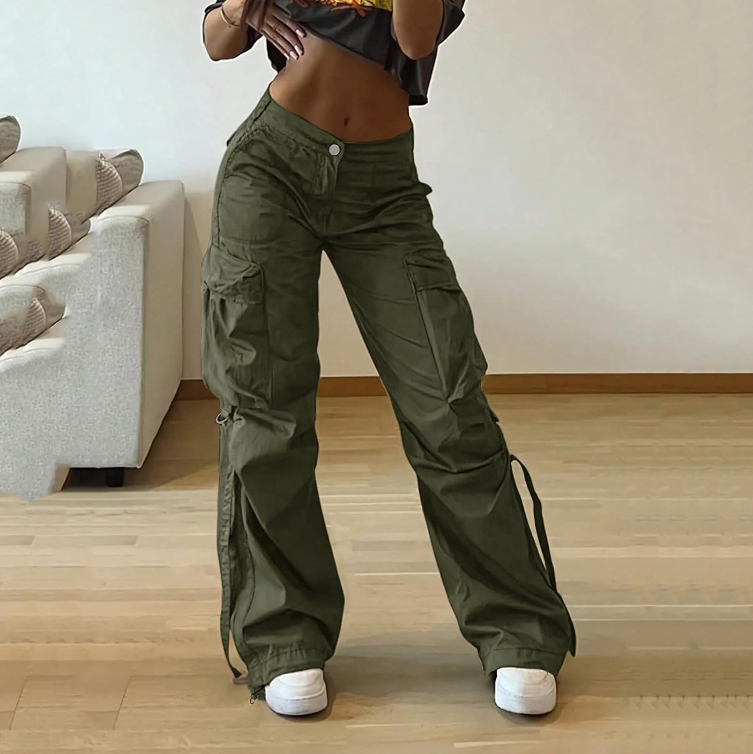 High Waist Cargo Pants Women Wide Leg Multi Pocket Y2k Cargo Joggers Loose Parachute Trousers Streetwear Concert - Image 3