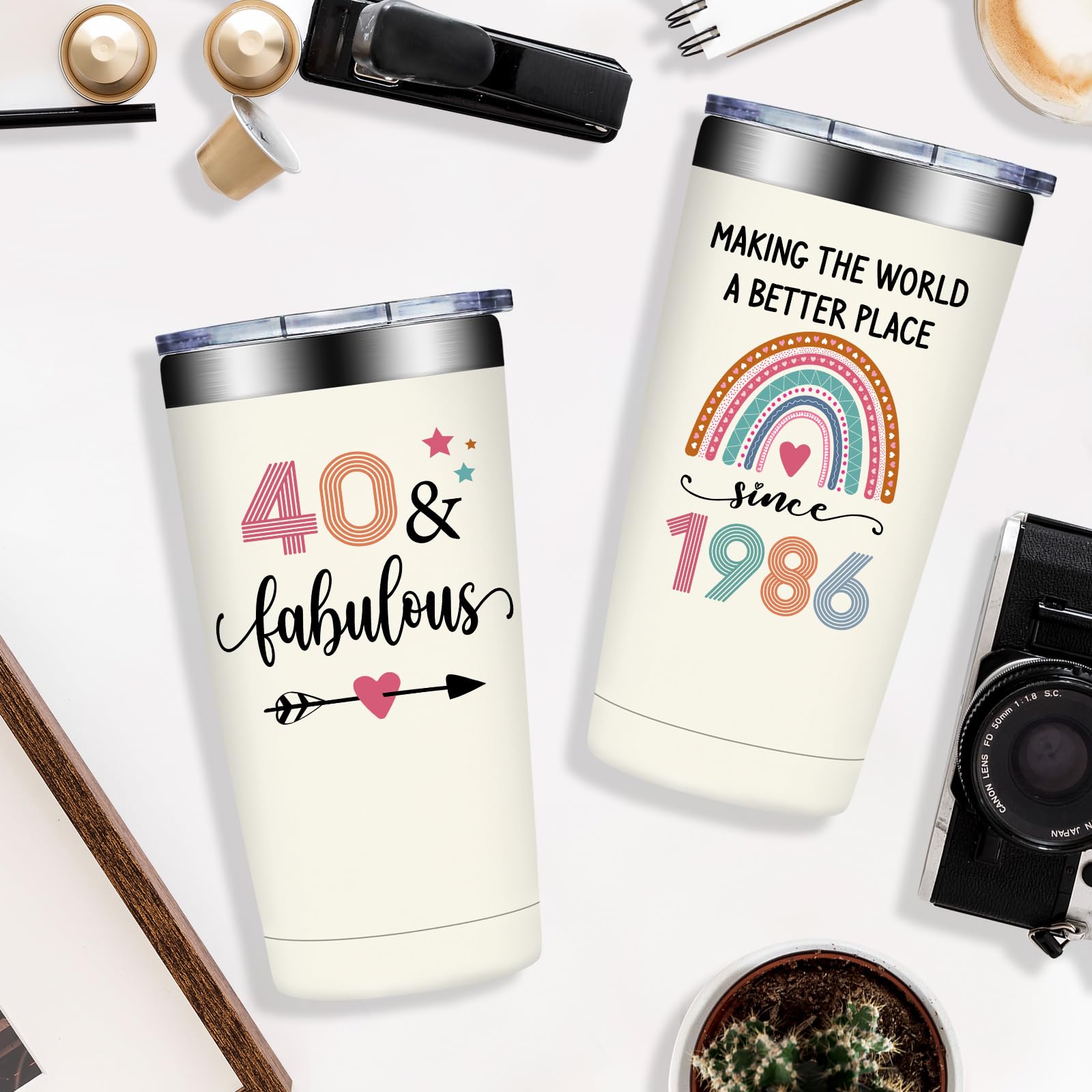 40th Birthday Gifts Women - 1986 40th Birthday Decorations for Women - Turning 40 Year Old Gifts Her - 40 Fabulous Tumbler 20 oz