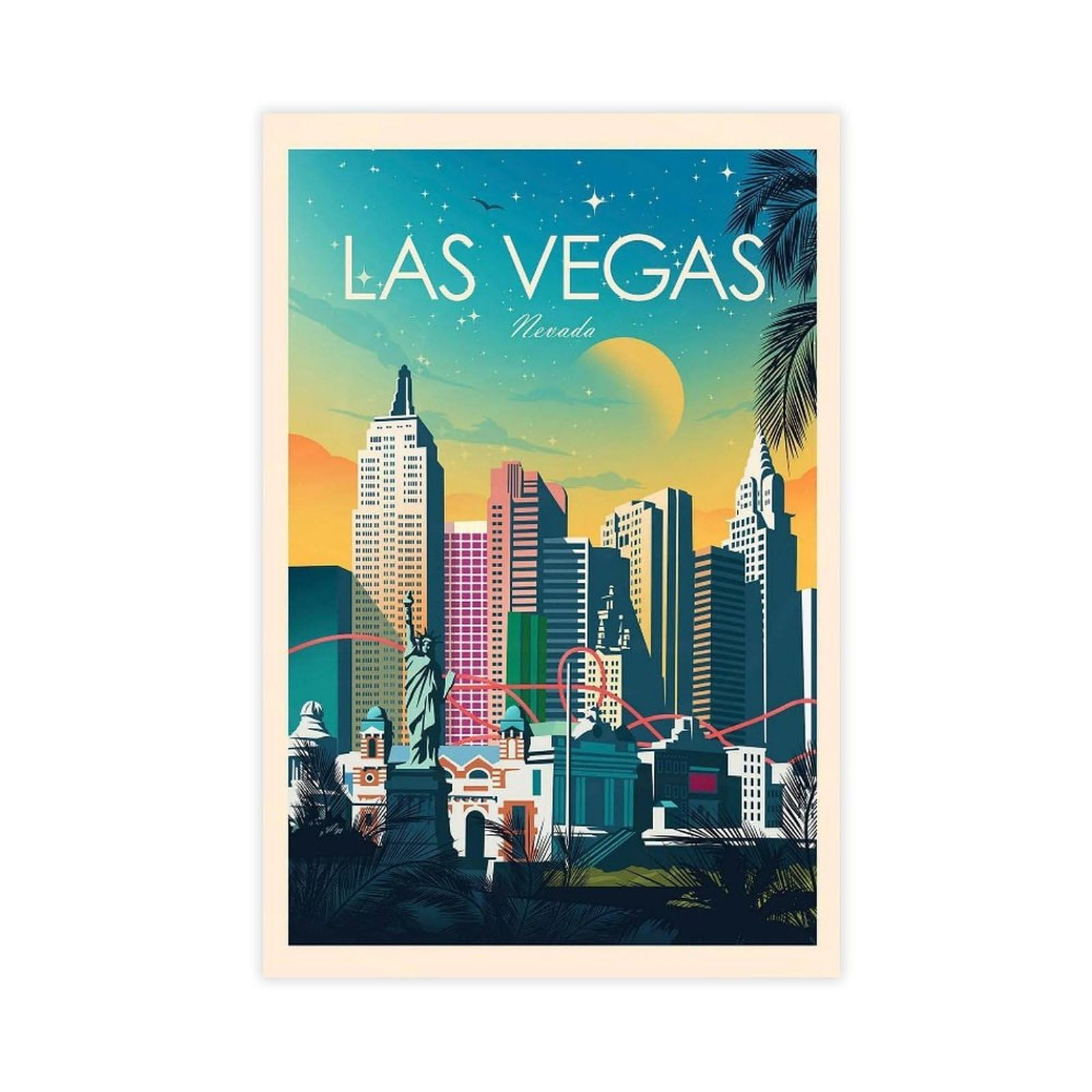 QOGDAF Las Vegas Travel Canvas Poster Bedroom Decor Landscape Office Room Decor Gift 12x18inch(30x45cm)
