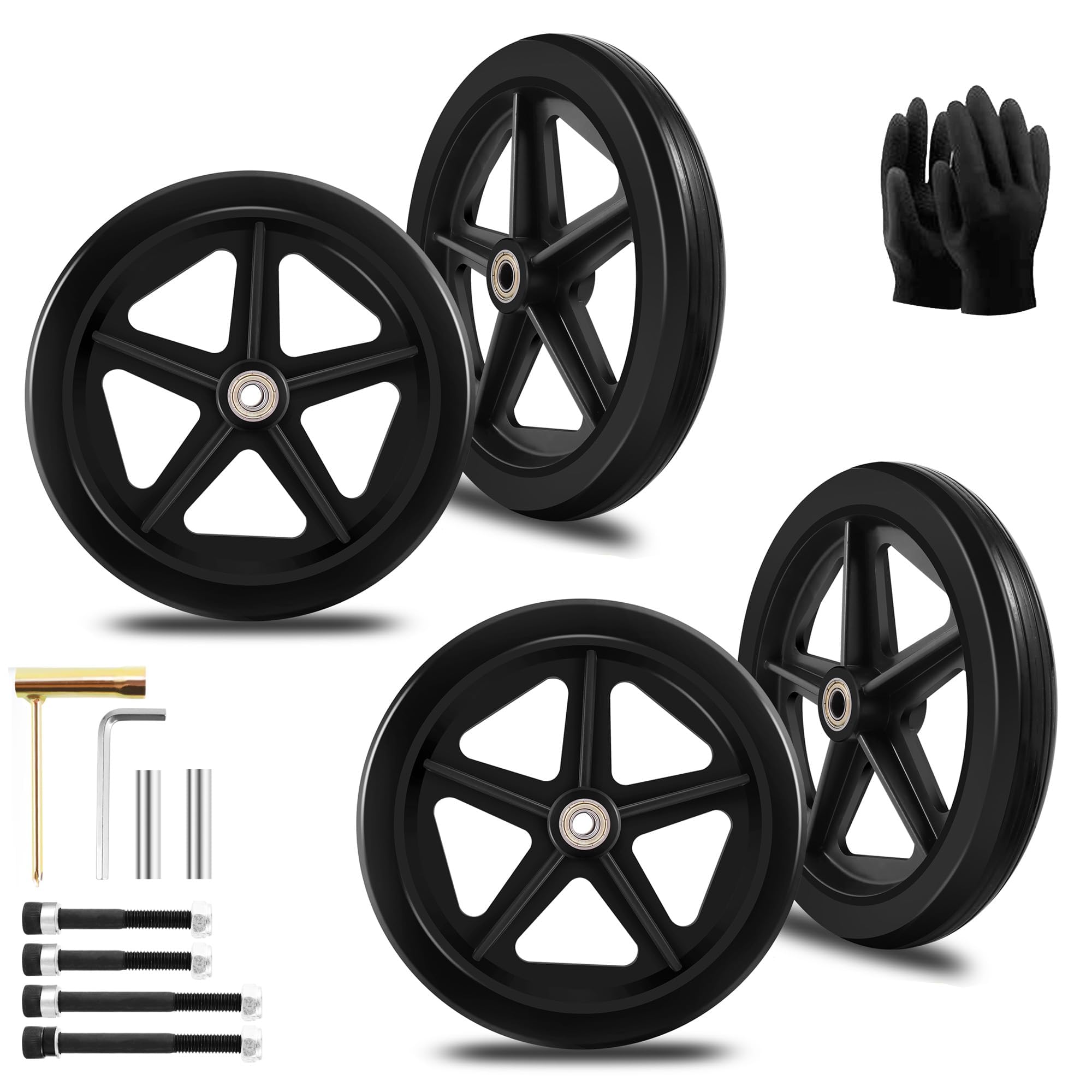 Photo 1 of 4Pcs 8 Inch Solid Replacement Wheels - Environmentally Friendly Rubber Material, Wear-Resistant PU Tires, Anti-Slip, and Durable ABS Wheel Hub - Easy to Install (4 Pcs)