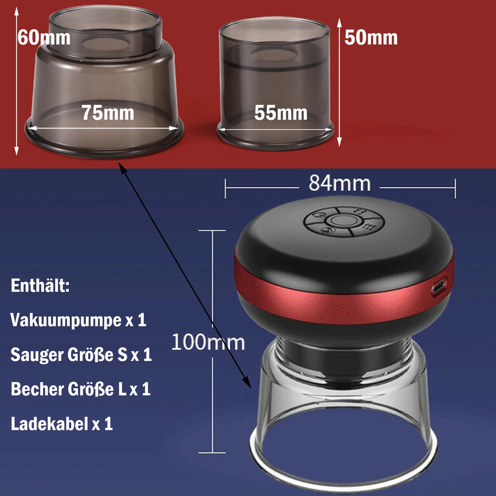 60Kpa Super Brust Vakuumpumpe Elektrische Brustmassagegeräte Mit 3 Vibrationsmotor, Heizmodus Und 9 Saugmodus Nippelsauger Brustvergrößerung Sucker Pumpe Sexspielzeug Für Frauen,Rot,Set
