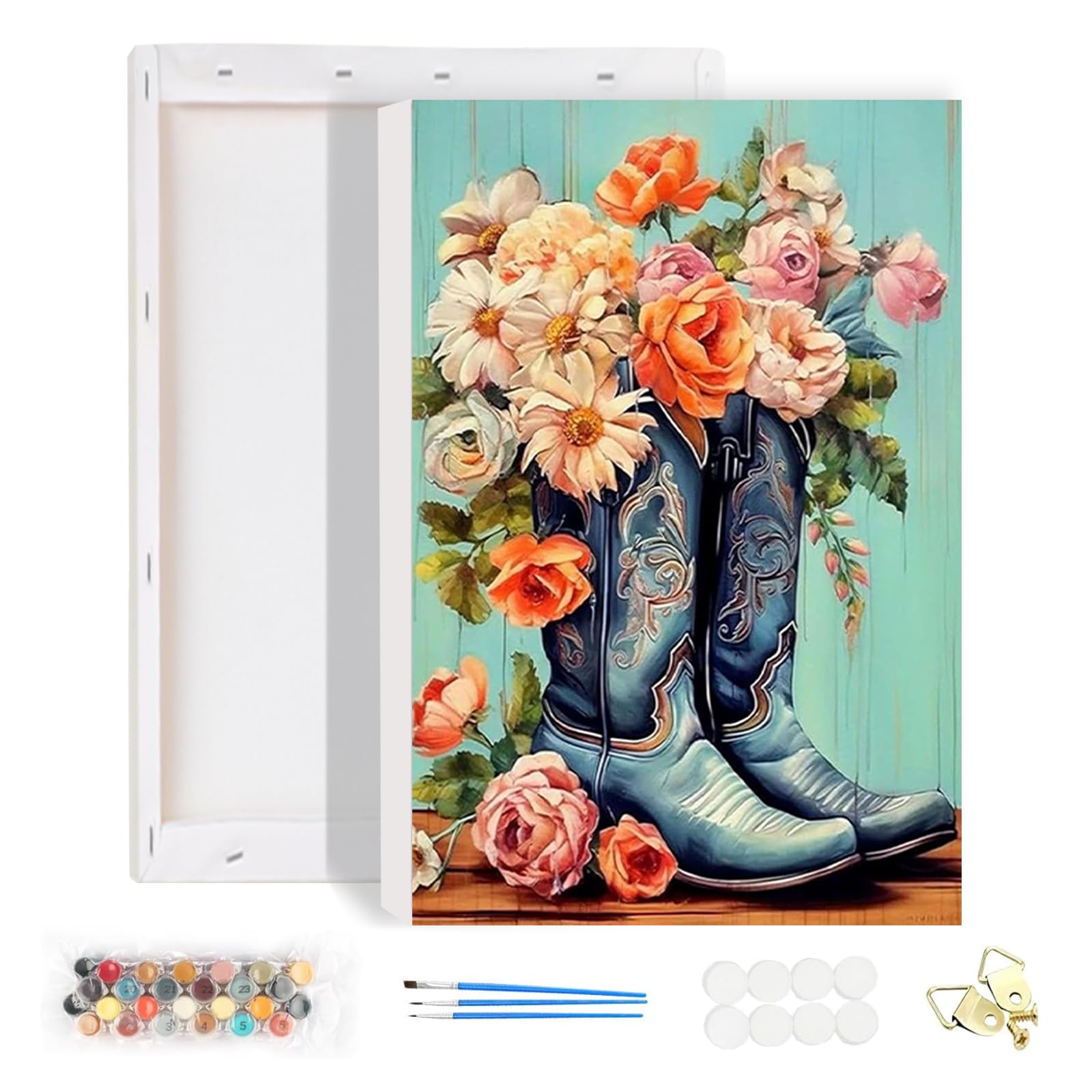 HEIBAGO Framed Paint by Numbers for Adults, Boots DIY Paint by Number on Canvas for Beginners, Adult Flowers Paint by Numbers Kits, Landscape Oil Paint by Numbers for Wall Decor 20x30cm
