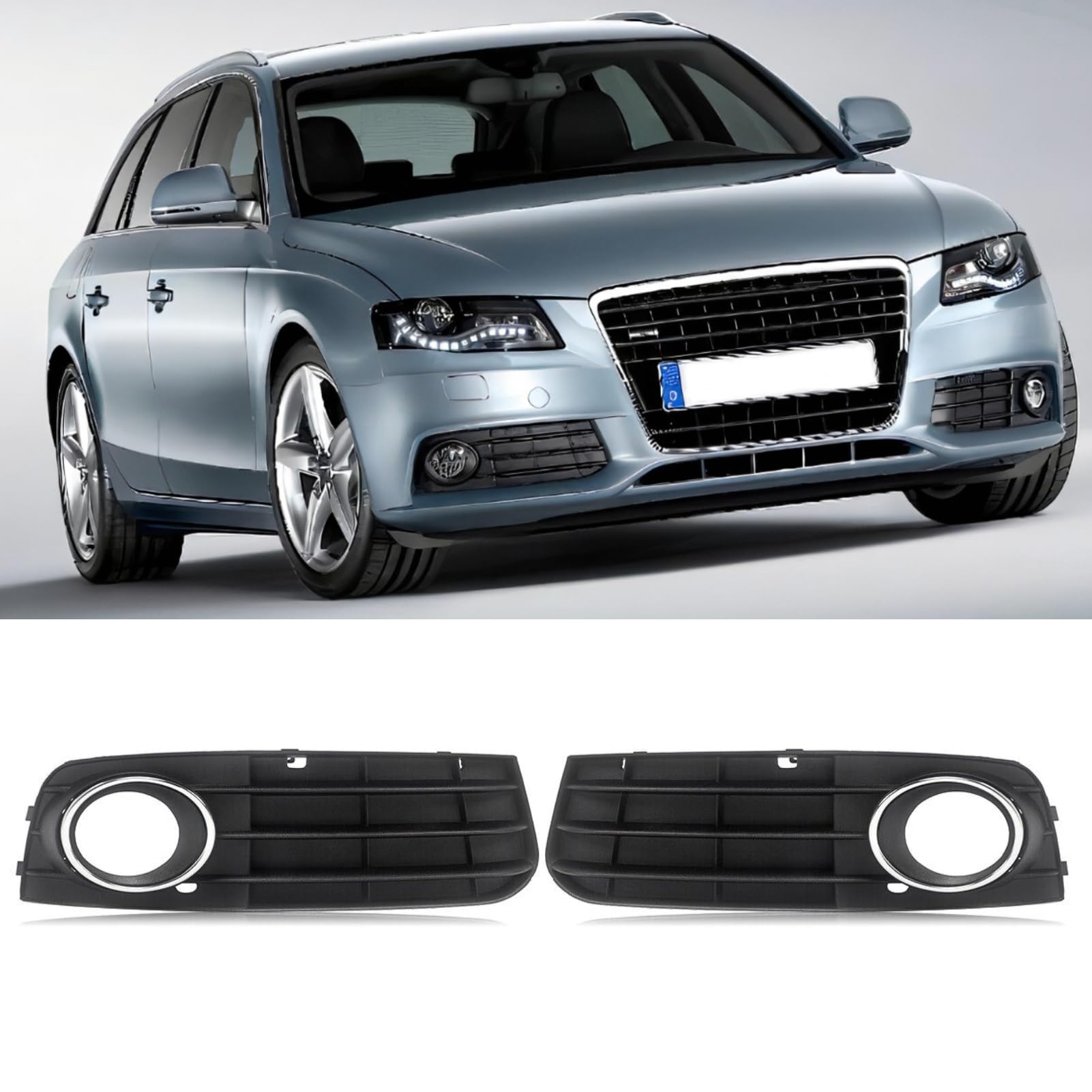 TTCR-II 2PCS Caches Antibrouillard Compatibles avec Audi A4 B8 8K 2009-2011 | Grille de Phare antibrouillard Gauche + droite A4 B8 8K Cadre Calandre anti-brouillard 8KD807681/8KD807682-Noir