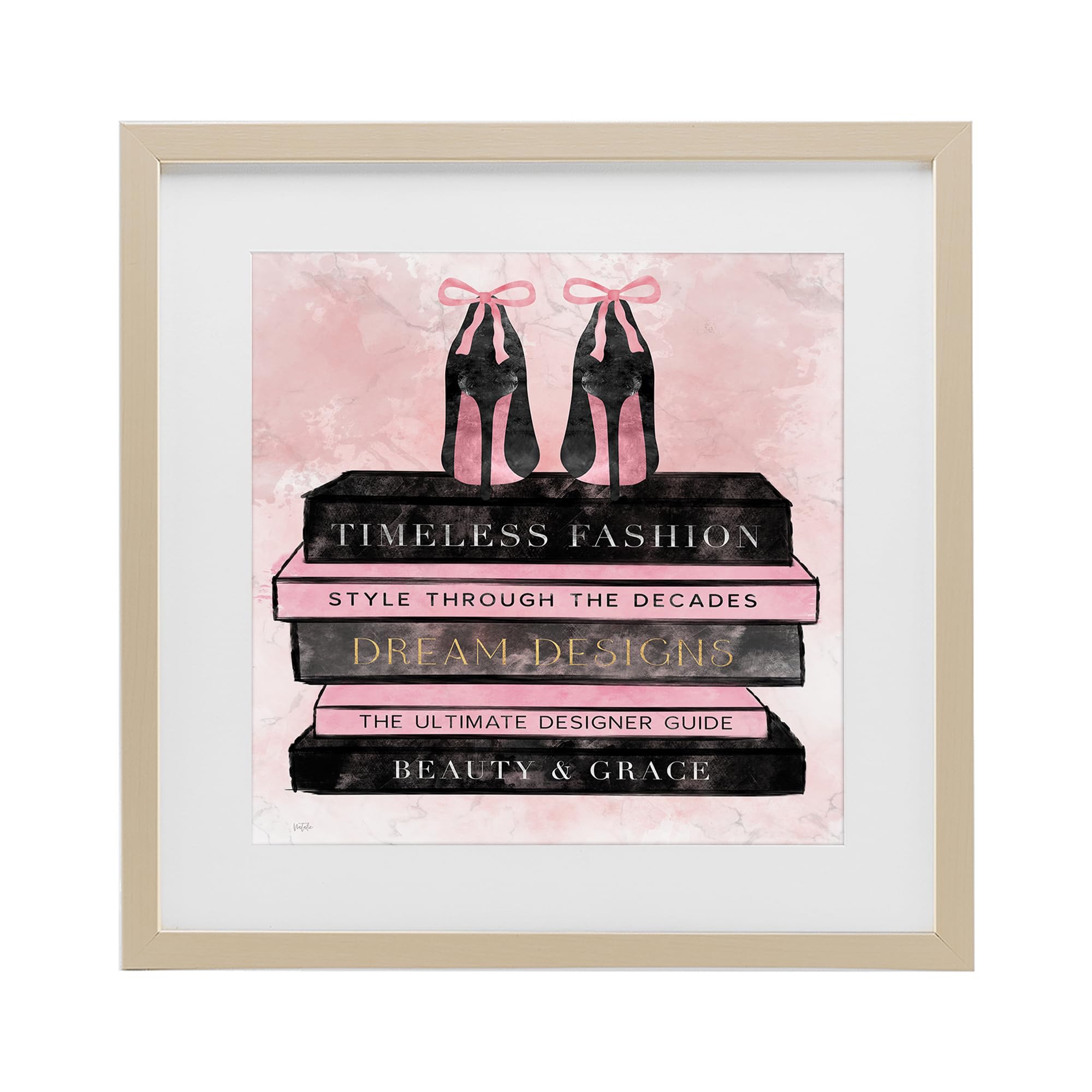 'Blush Fashion Book Stack'| Framed Print Under Glass