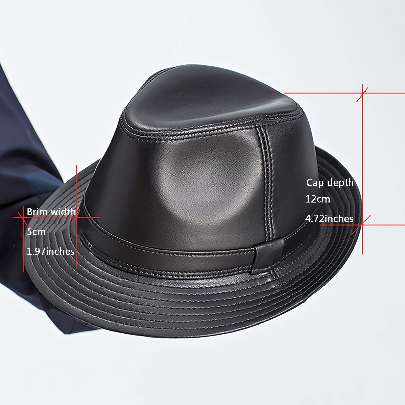 Sombreros de invierno, hombres de cuero Fedora Hat Jazz Cap Sheepskin Top Hat Sombrero envejecido de mediana edad Gorra Panamá Otoño e invierno 55-63cm