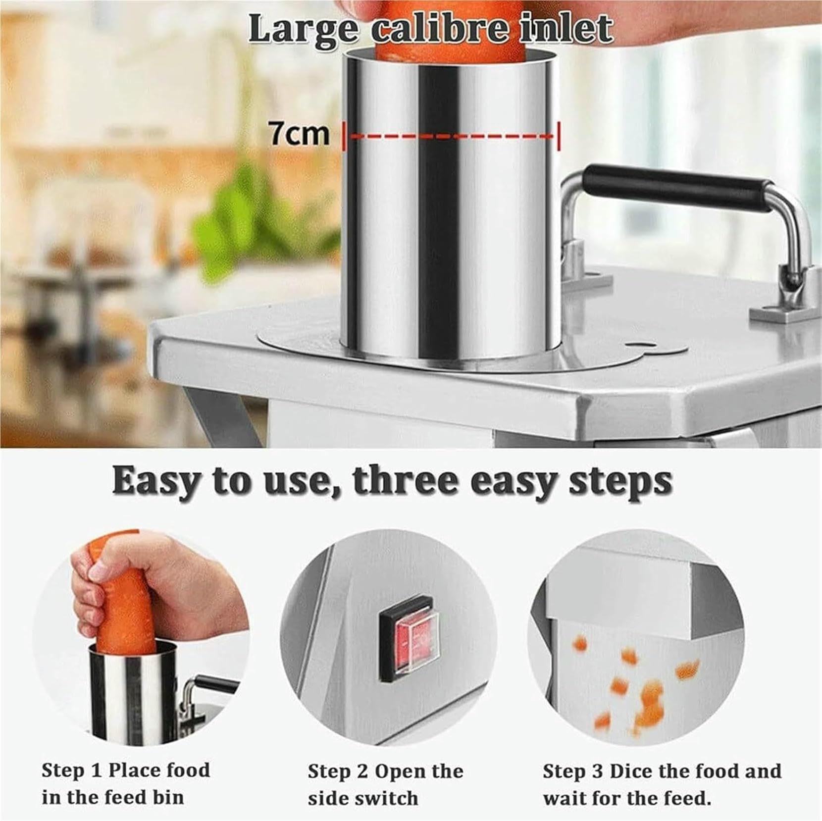 Cutter Di Verdure Elettriche Commerciali, Da 250 W Di Un Dita Dei Verdure, Frantumazione Automatica In Acciaio Inossidabile Con Griglia Per Tagliare Cubetti E Tagli Da Tagliare, Per Cipolle, Patate