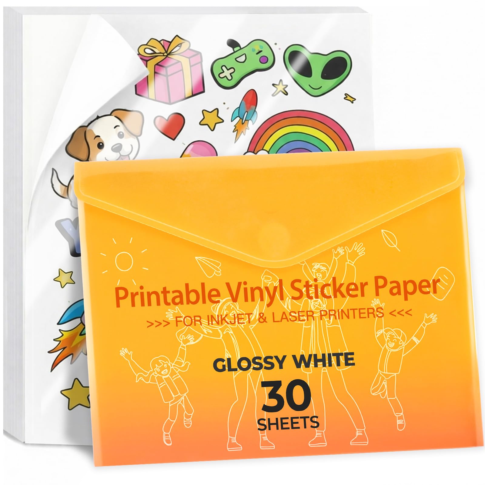 Winyl do druku do drukarki atramentowej i laserowej - 30 sztuk papieru winylowego do druku błyszczący biały - standardowy rozmiar liter 21,5 cm x 28 cm