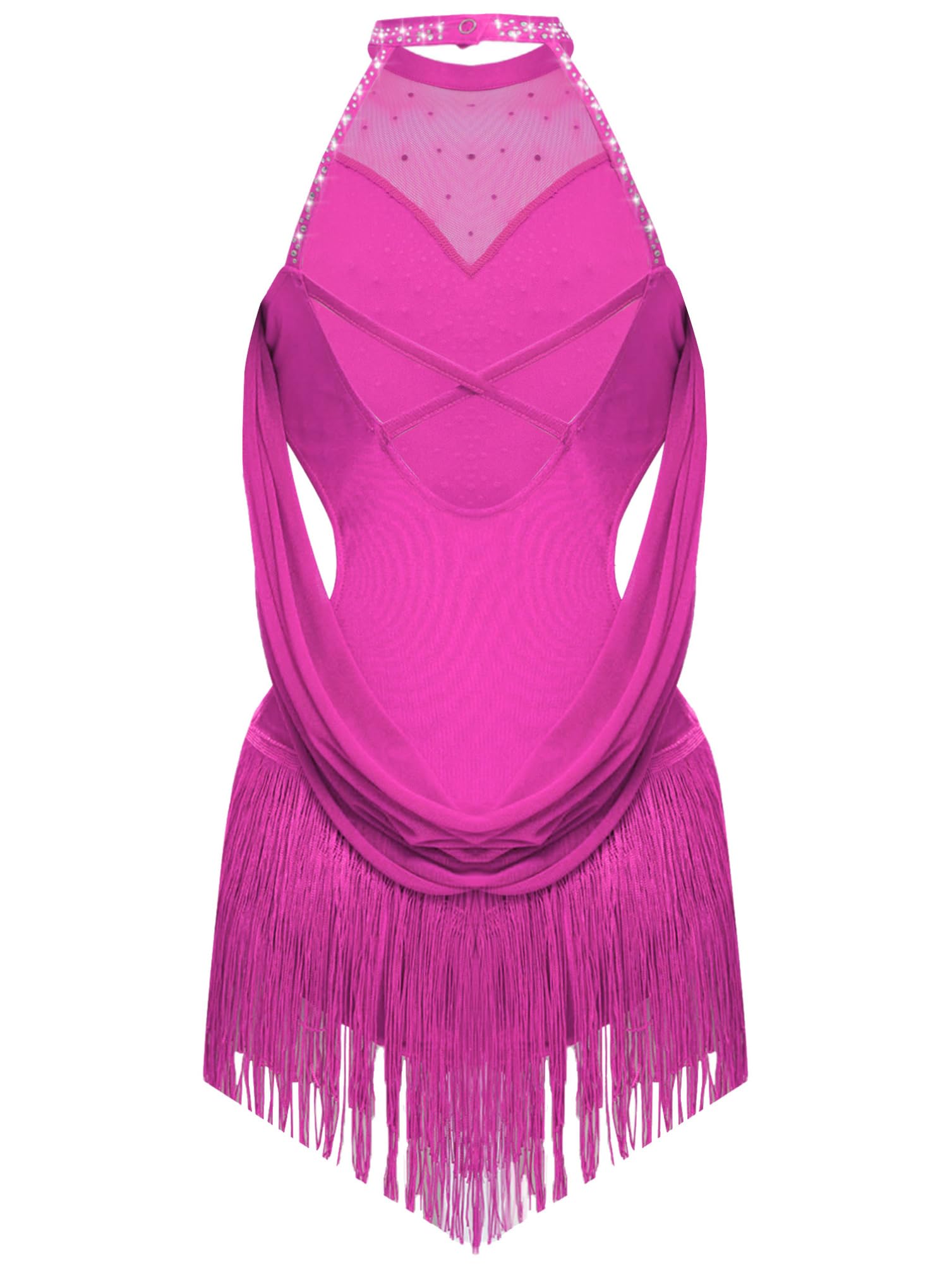 inhzoy Abito da Pattinaggio Artistico Bambina Vestito da Ballo Latino Tango con Nappe Frange Body Ginnastica Artistica Balletto Leotards Costume da Danza Samba Salsa