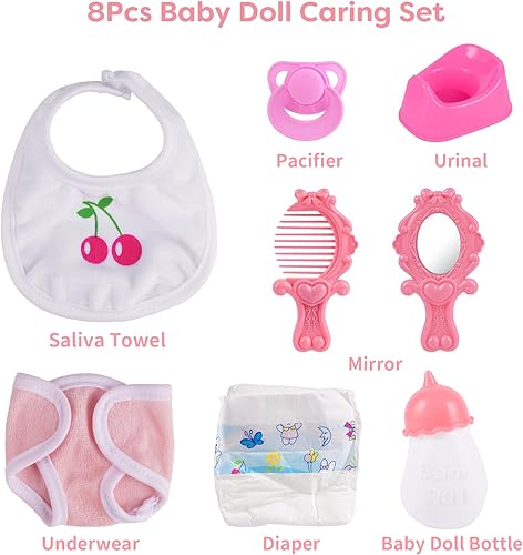 Miniatura 3 de BABESIDE Juego de 8 piezas de accesorios para muñecas de bebé, pañales para muñecas, babero, ropa interior, botella para regalo de muñeca real