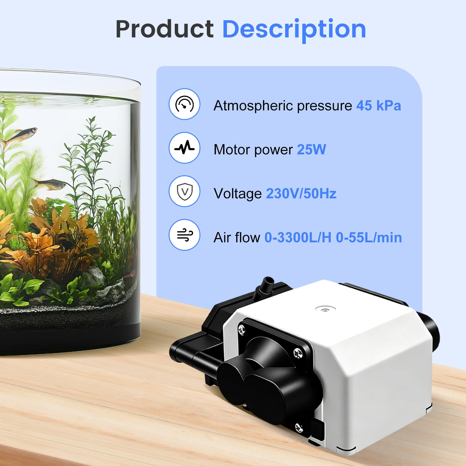 Air Assist Laser 55 l/min pour gravure laser, pompe à air pour aquarium 25 W | Avec flux d'air réglable, pompe de soutien d'air 220 V pour découpe laser, gravure laser, silencieuse, pour aquariums