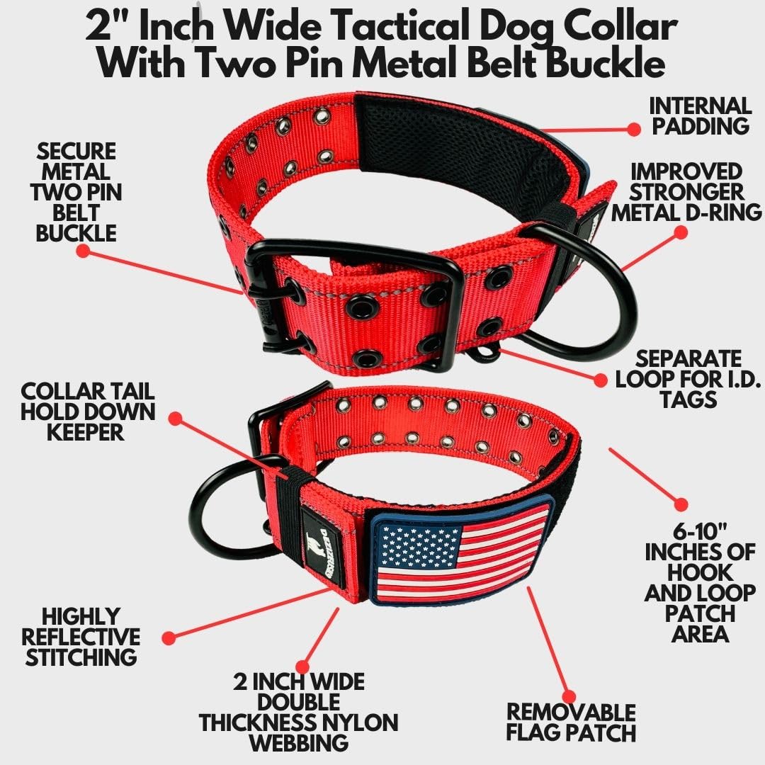 Dog Collars for Large Dogs - 2 inch Wide Dog Collar for Large Dogs Personalized Dog Collar with Metal Buckle American Flag Patch Name Plate Padded Dog Collar for Extra Large Dogs Male Female K9