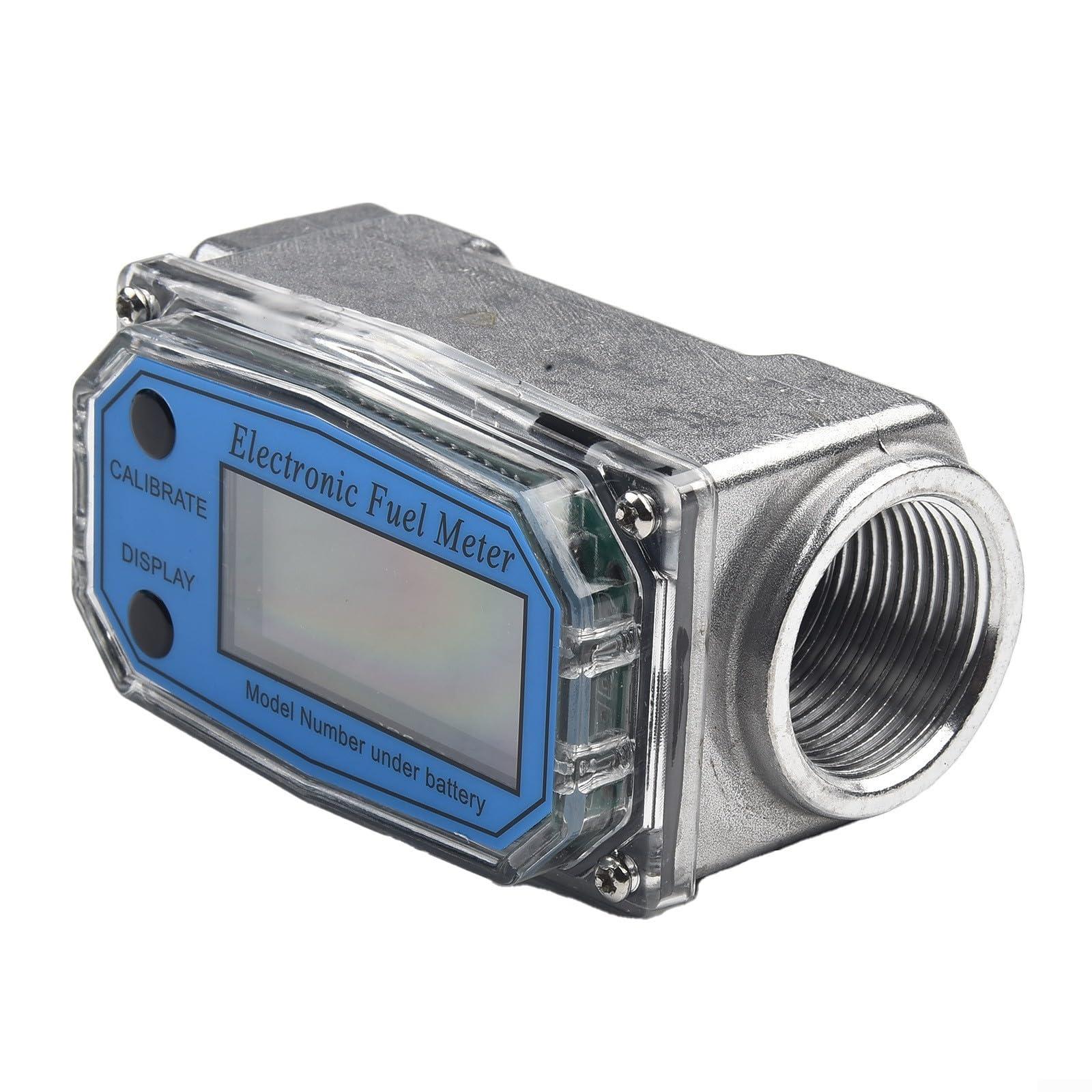 Caudalímetro digital de fluido – 10 – 500 l/min, LCD con ajuste cero, acero inoxidable/aluminio, NPT 1/2" y 2" – para diésel, agua y aceite (2 pulgadas)