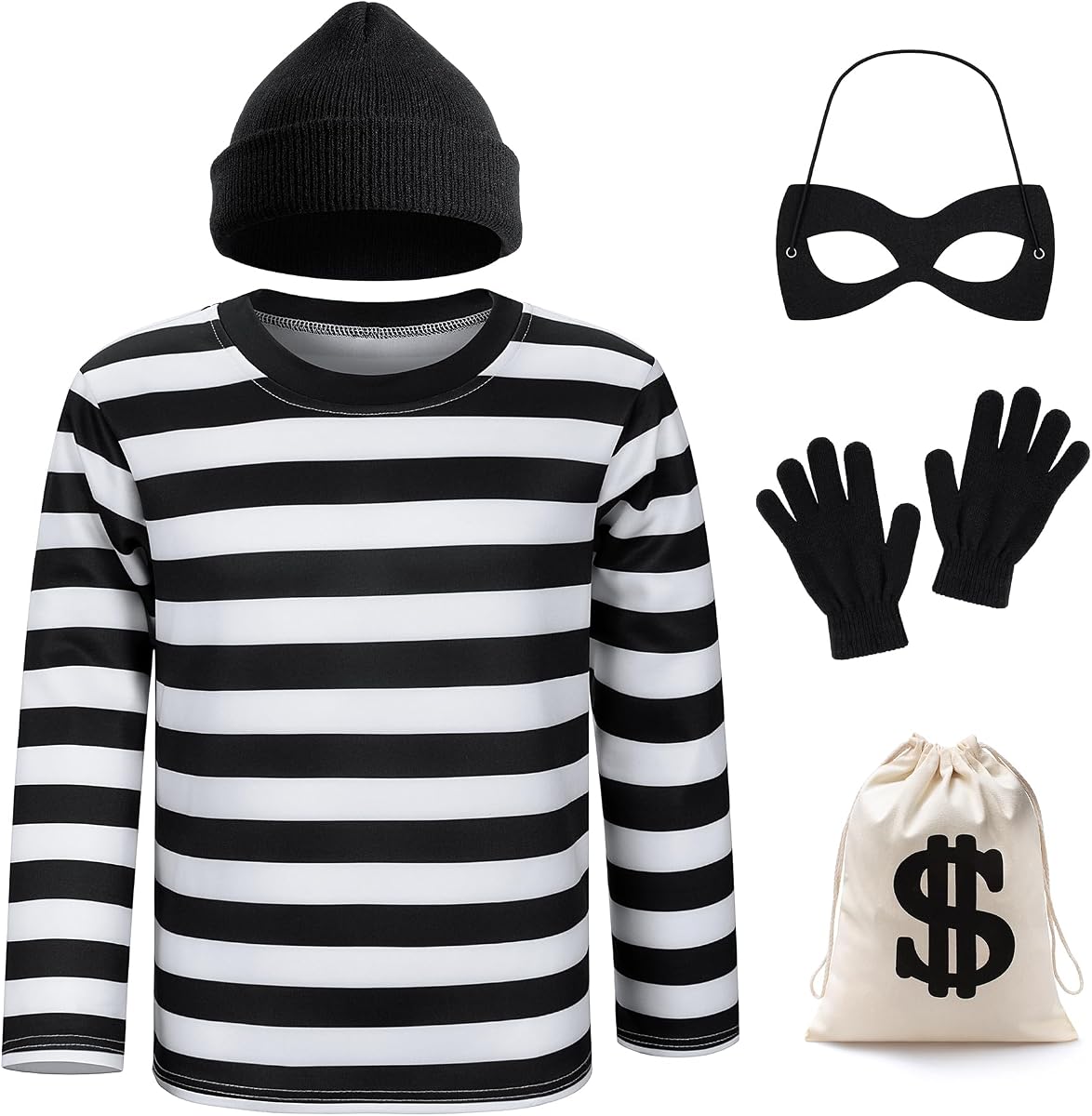 Yoroka Kids Robber Stripe Costume Bandit Outfit Thief Set for Boys