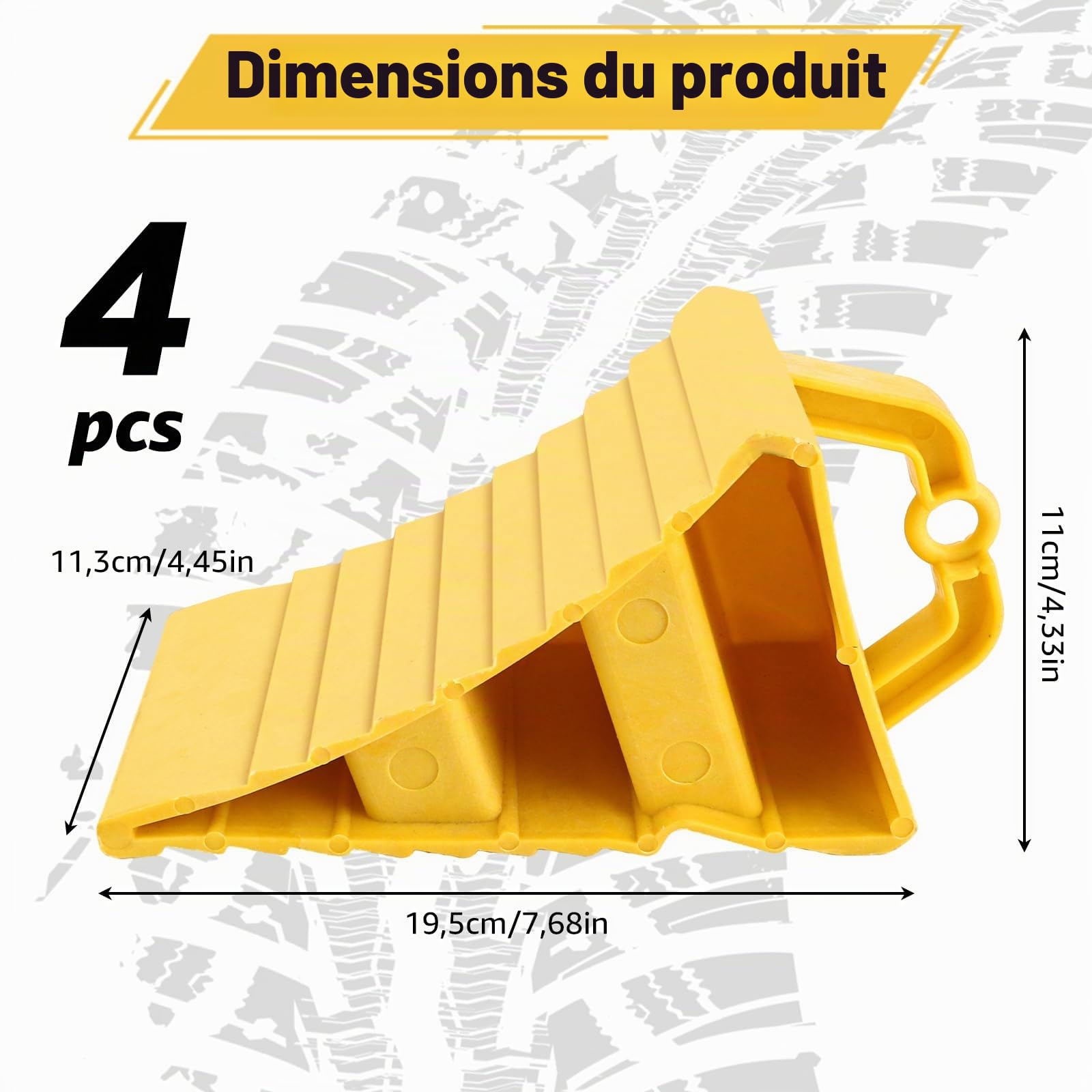 Lot de 4 cales de roue en plastique pour remorque de camping-car avec poignée - Cales de frein pour remorque, voiture, camping-car