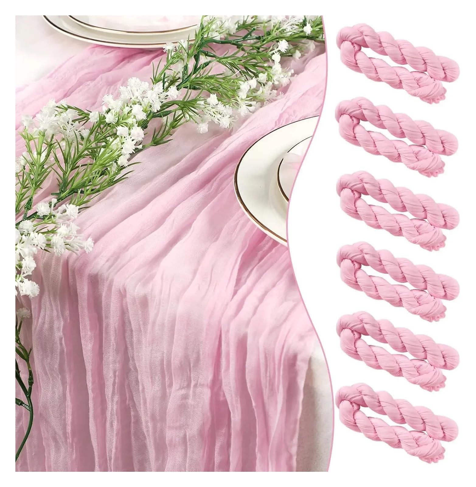 Dekoracyjne szarfy na krzesła, 5/10 szt. jasnoróżowych bieżników z gazy serowej(Pink Purple,90CMX180CM-6PCS)