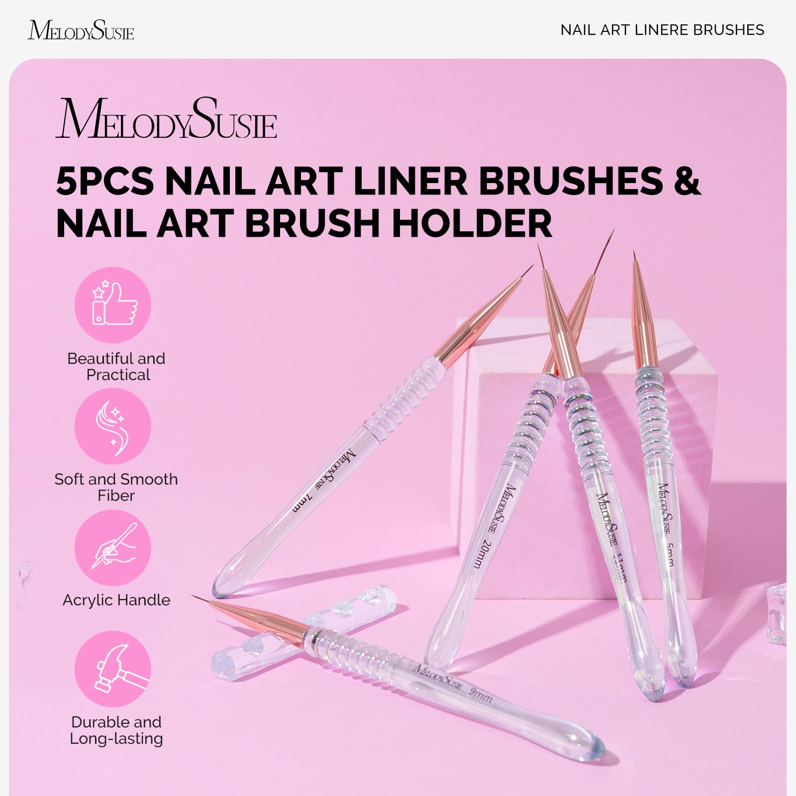 MelodySusie 5Pcs Nail Art Liner Brushes with Nail Brush Holder - Image 2