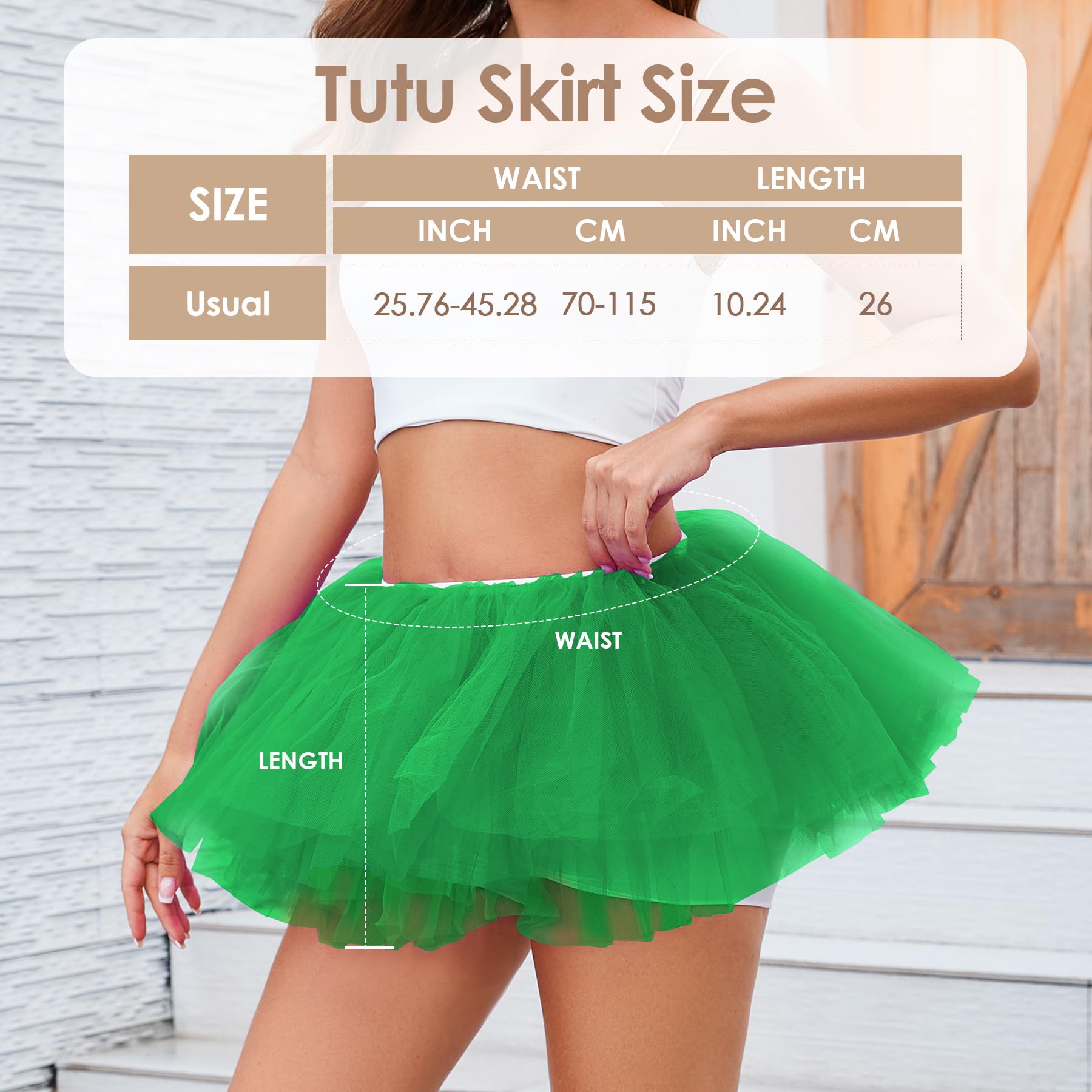 Women 5 Layers Tutu Fluffy Dance Ballet Bubble Skirt Puffy Elastic Tulle Short Skirts Halloween Christmas Costume: Green 1