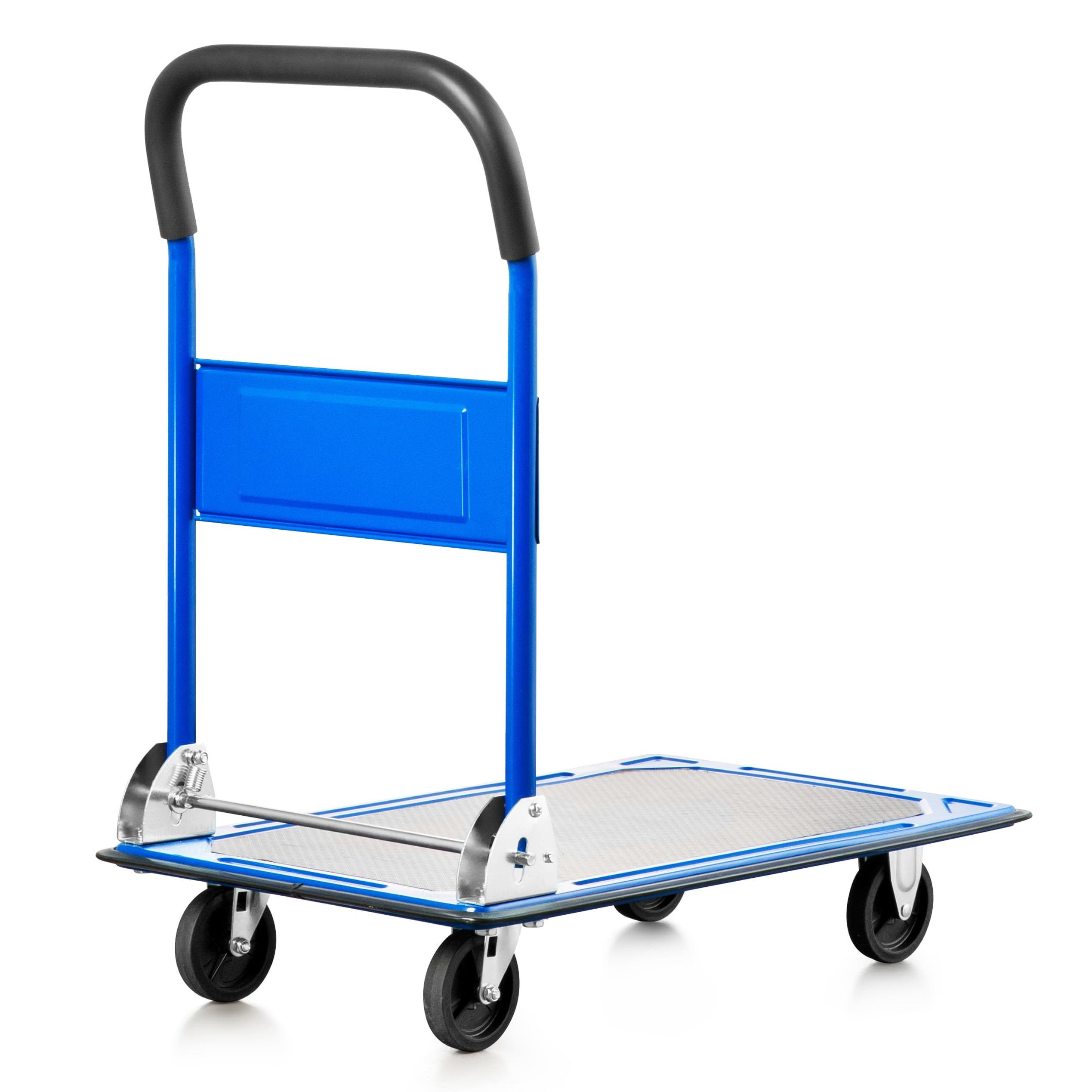 Pallit - Carretilla de transporte plegable en azul, 150 kg de capacidad de carga, carrito portaequipajes con plataforma, revestimiento antideslizante, ayuda al transporte, carretilla manual
