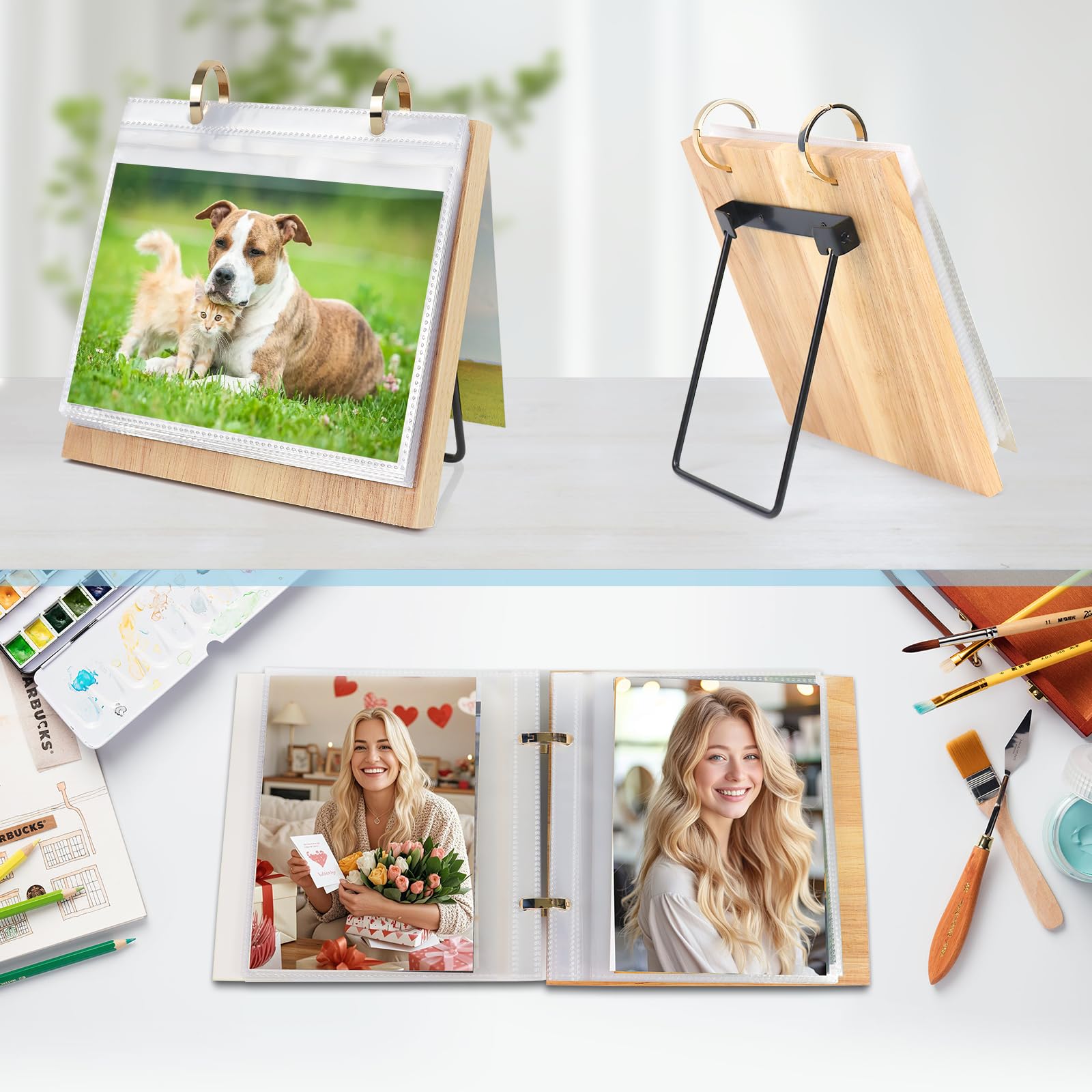 ZEEYUAN Álbumes de Fotos de Escritorio de 13X18 para 60 Fotos Marco de Fotos de Madera abatible para 13X18 Regalos para Mujeres