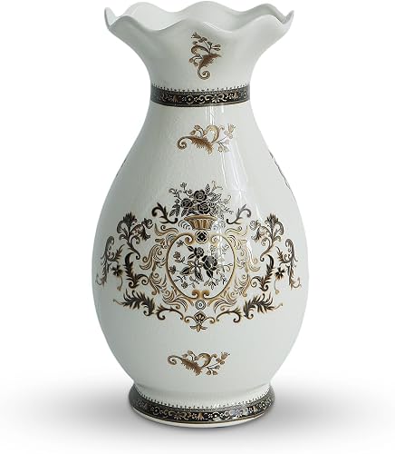 Modern Large Table Ceramic White Flower Vase -14.6 inch Tall -Home Decor Living Room Kitchen Bedroom Decorations for House Book Shelf Office Coffee Desk Dining Fireplace. (White)