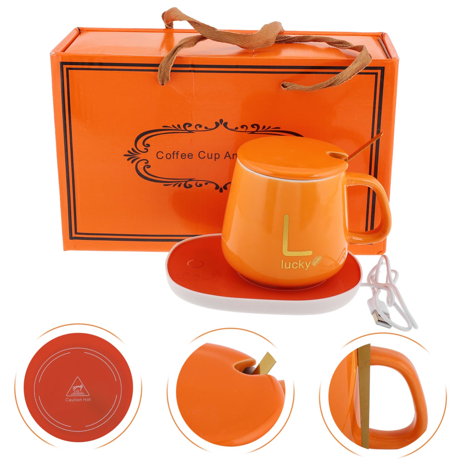 Cabilock Scaldatazze Elettrico Con Set Tazze Termiche in Ceramica, Riscaldamento Usb 5v, Antiscottatura Ergonomico, Per Ufficio, Casa e Regalo Confezione