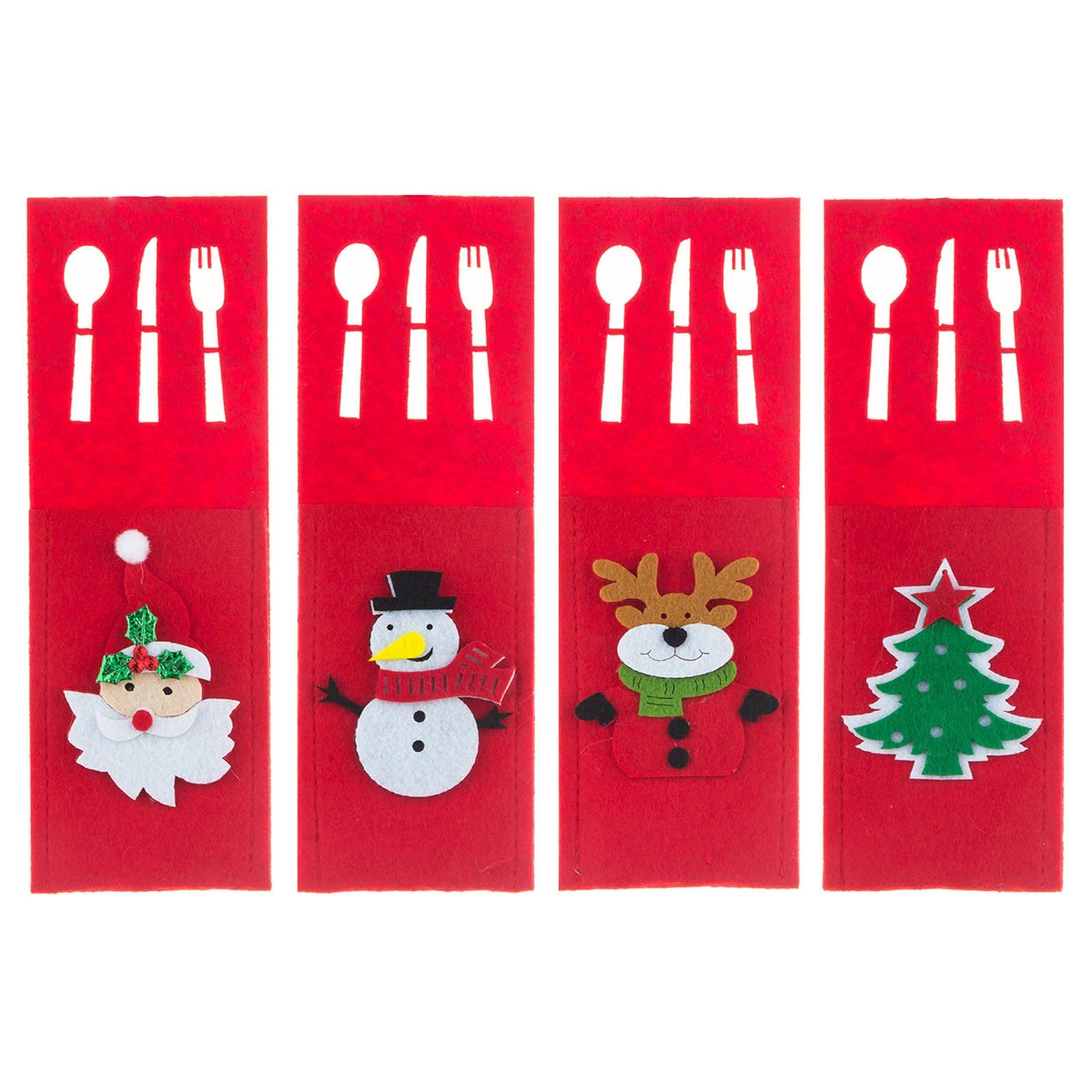 Kalttoy 4pcs / set Christmas Tree Santa Snowman Elk Kitchen Silverware Tableware Holder Cutlery Cover Bag Dinner Table Decoration Christmas Fork Holder