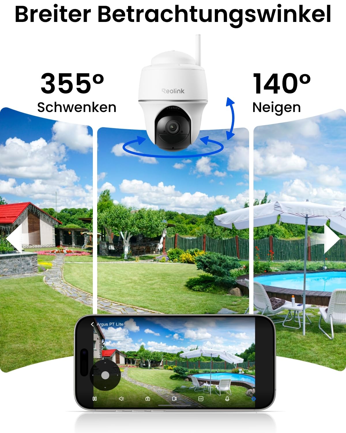 Reolink 3MP Überwachungskamera Aussen Akku WLAN 355°/140° Schwenkbar, 2K Solar IP Kamera Outdoor,KI-Erkennung, 2,4GHz WiFi, 2-Wege-Audio, Home Hub Mini + 2xArgus PT Lite mit Solarpanel