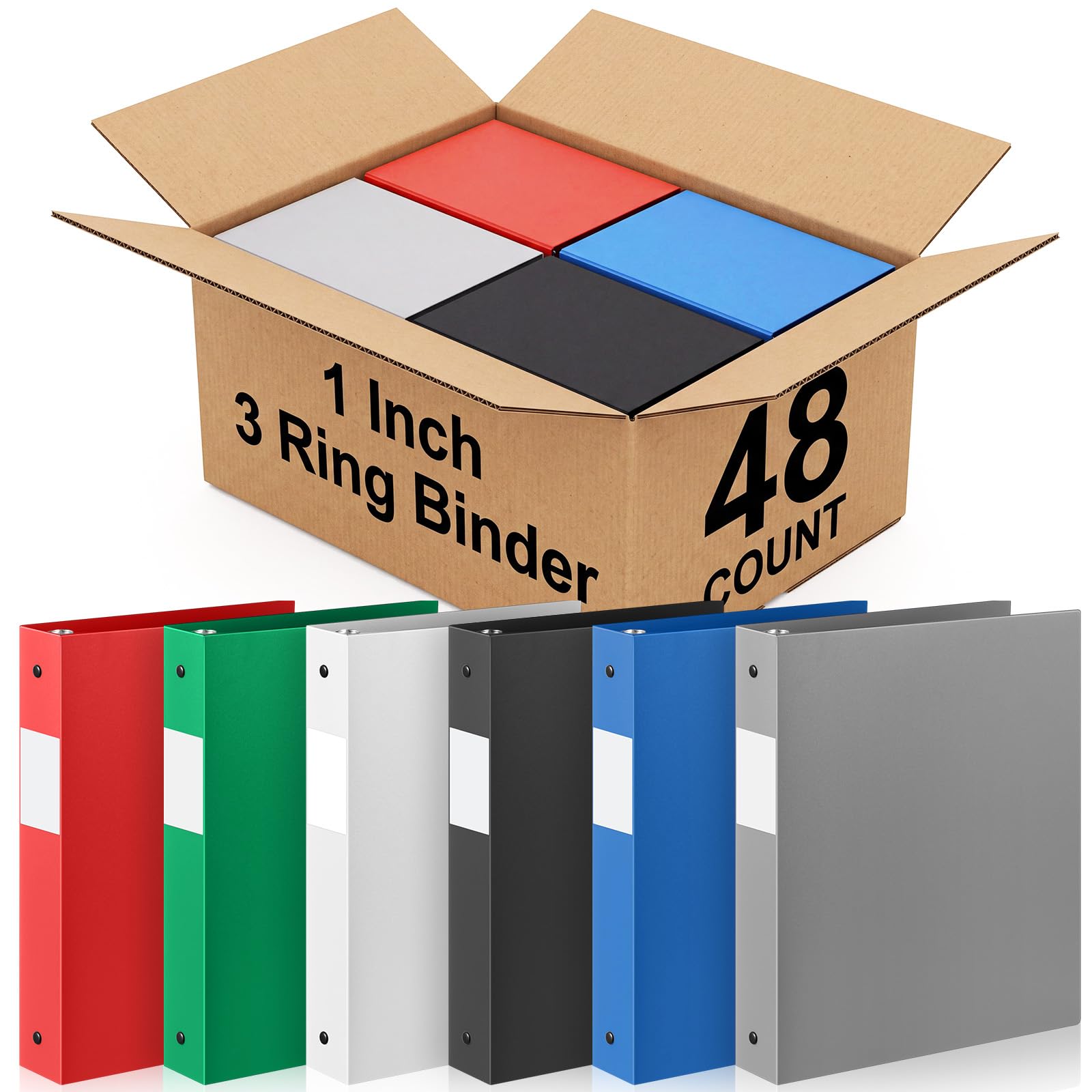 Henoyso Confezione da 48 raccoglitori in plastica a 3 anelli da 2,5 cm, flessibili in polipropilene, per forniture scolastiche e scolastiche, formato lettera, 240 fogli con tasca interna (colori