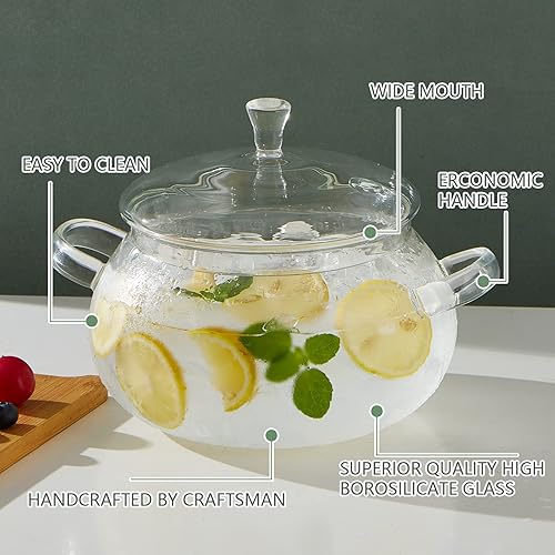Miniatura 3 de Cacerola de vidrio transparente de 82.8 fl oz/83 oz con tapa, la mejor olla de cocina de vidrio resistente al calor hecha a mano fácil de limpiar