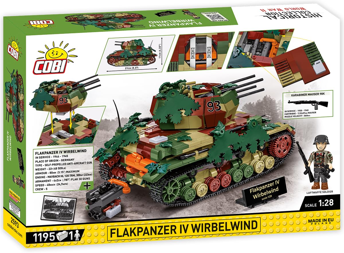 COBI Flakpanzer IV Wirbelwind Scale 1:28 1195/1f, Olivgrün-braun (Olive Green-Brown)